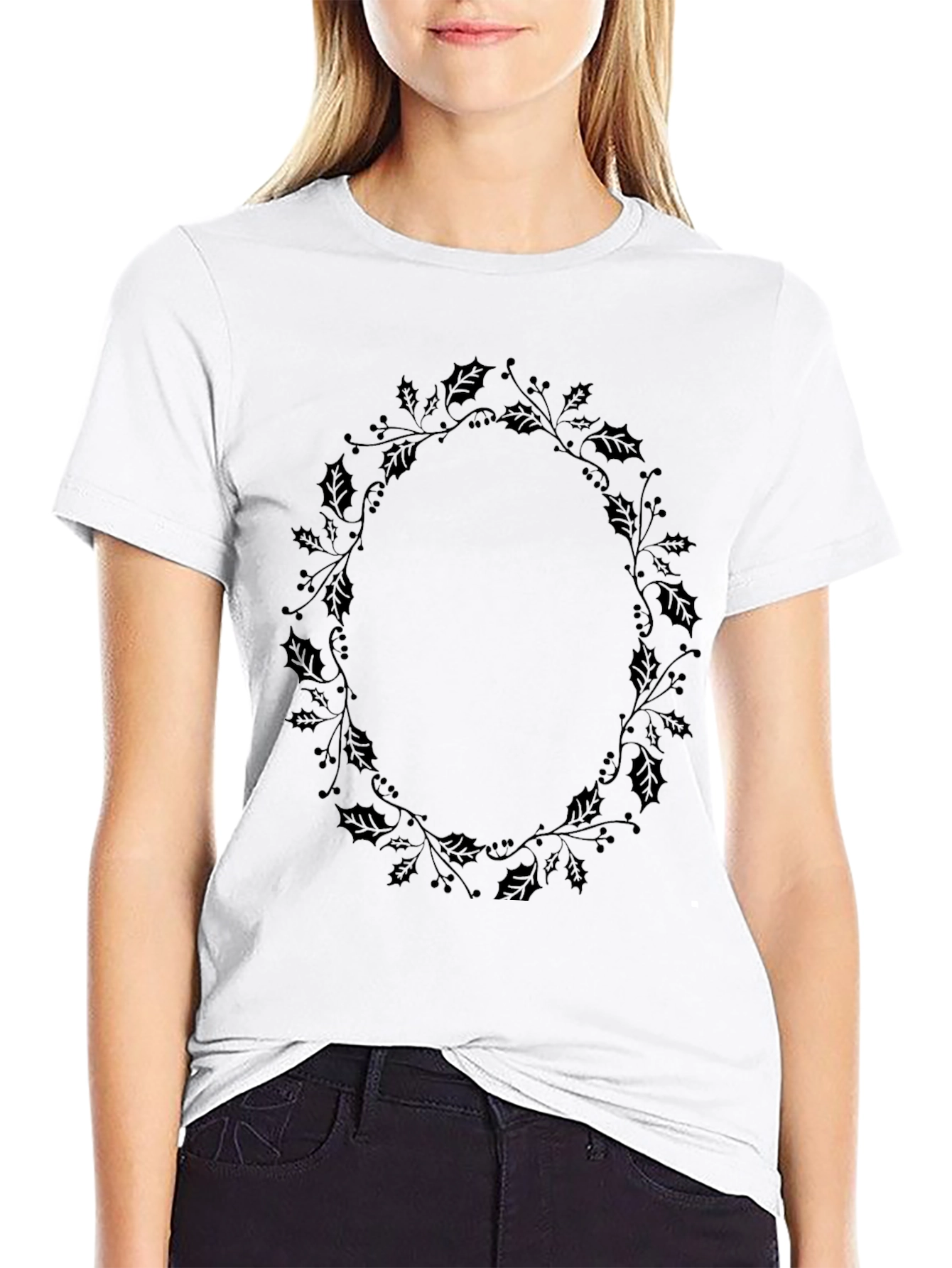 Mens Black Holly Wreath Graphic Tee