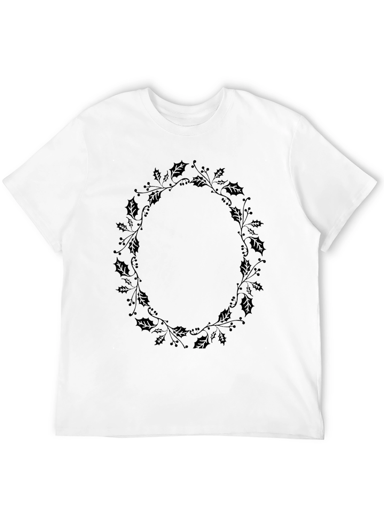 Mens Black Holly Wreath Graphic Tee