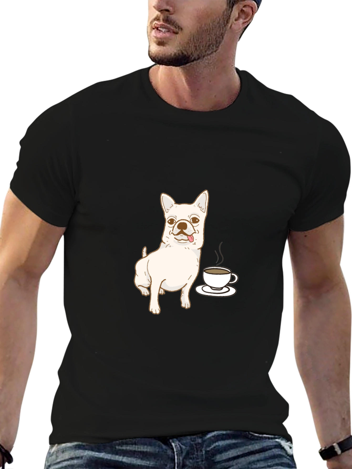 Cute Dog & Coffee Black T-Shirt