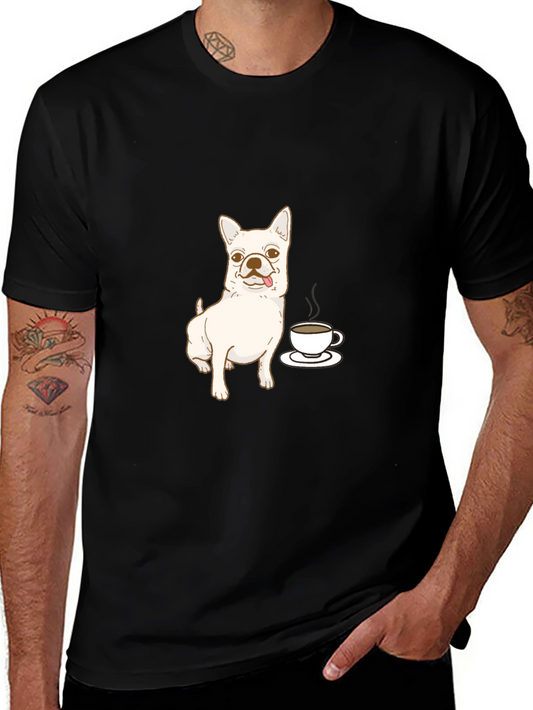 Cute Dog & Coffee Black T-Shirt