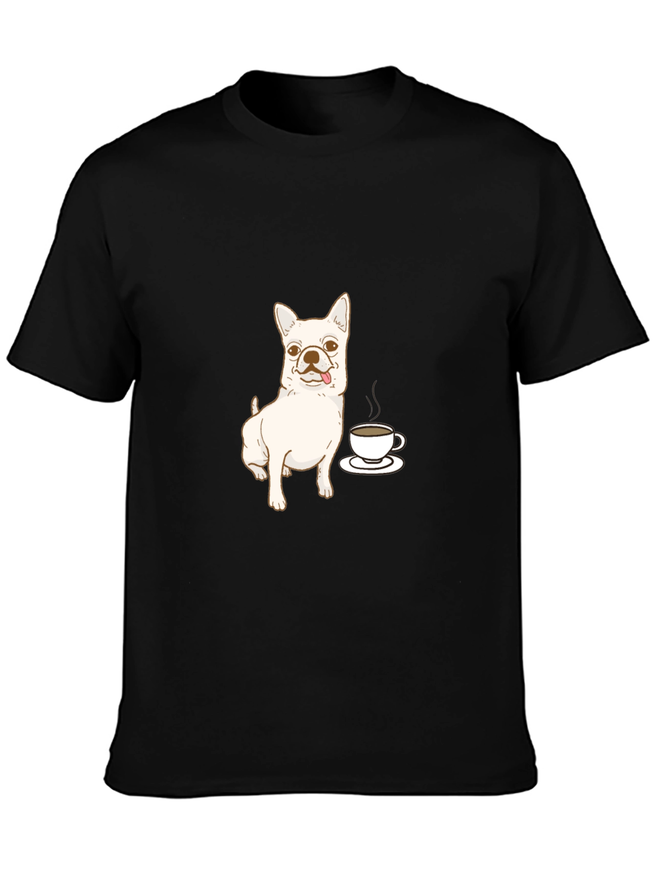 Cute Dog & Coffee Black T-Shirt