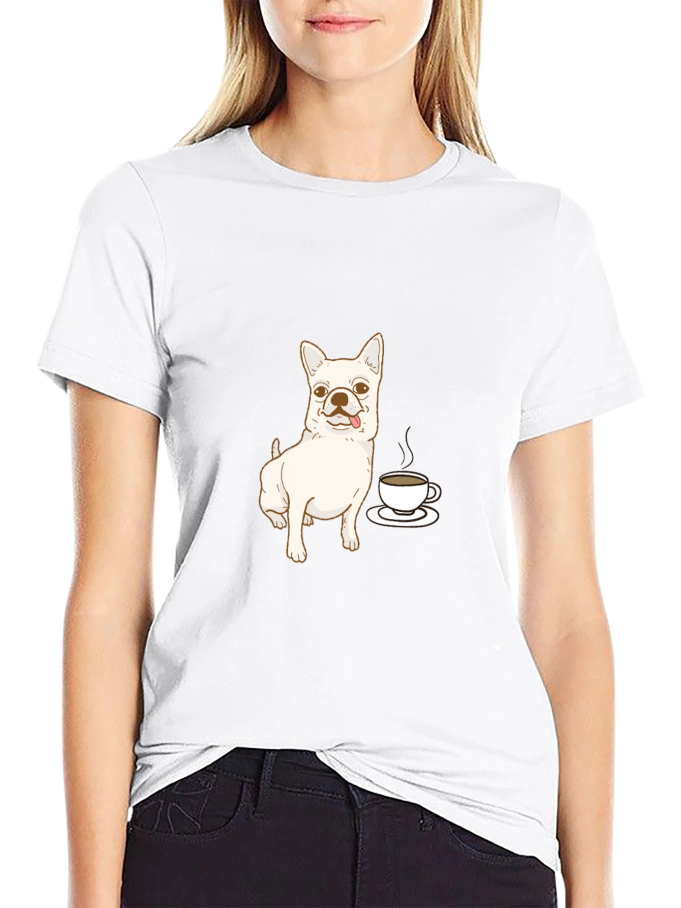 Cute Dog & Coffee Black T-Shirt
