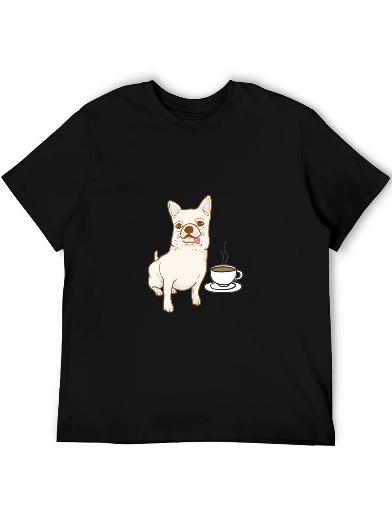 Cute Dog & Coffee Black T-Shirt