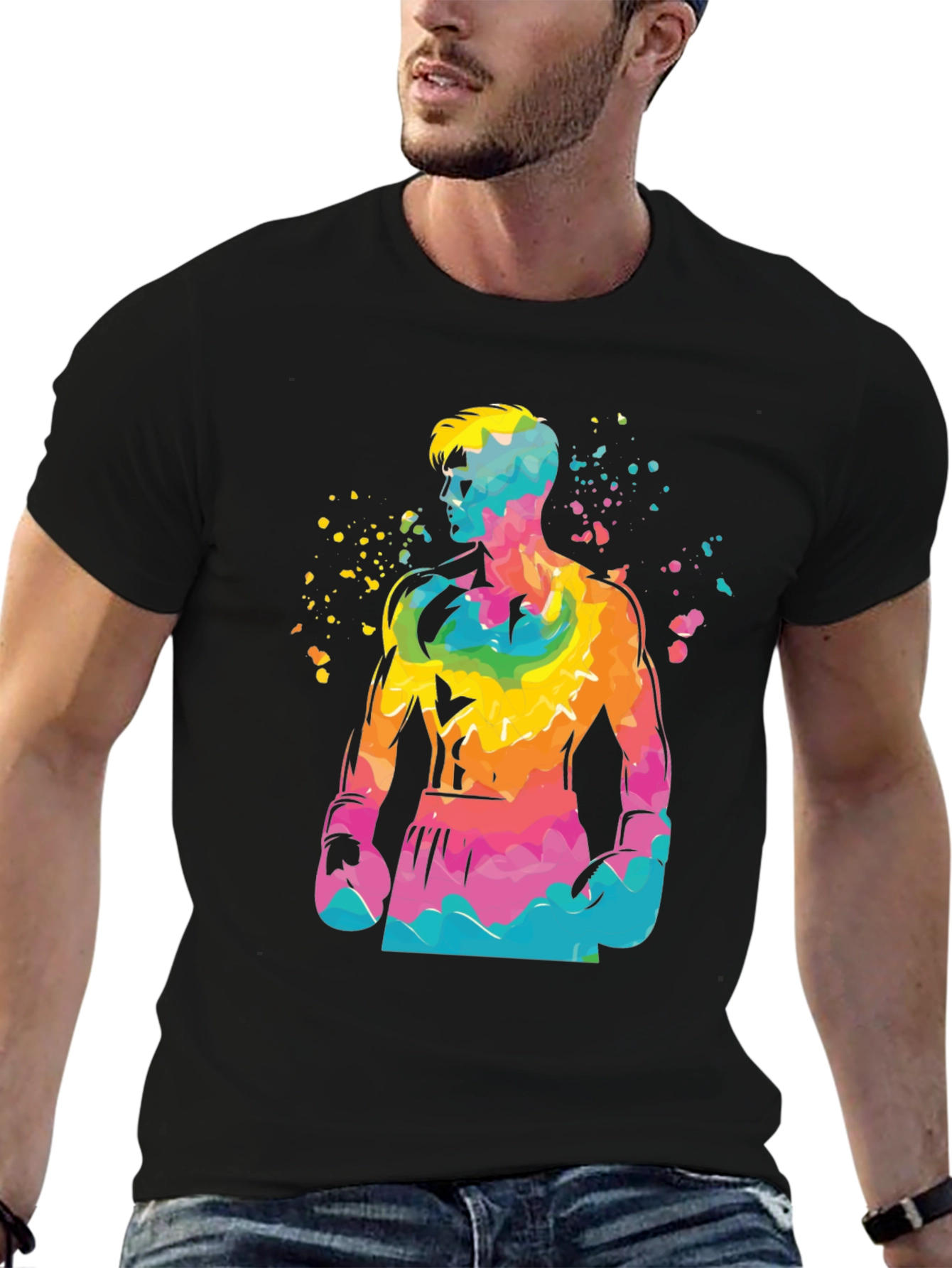 Vibrant Boxer Graphic Tee - Stylish Mens Black T-Shirt