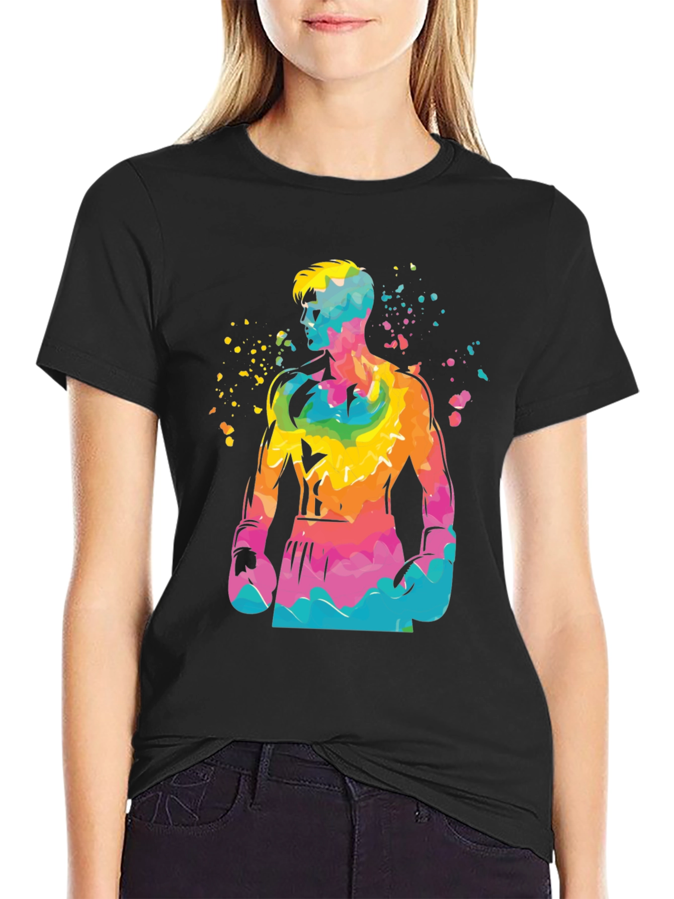 Vibrant Boxer Graphic Tee - Stylish Mens Black T-Shirt