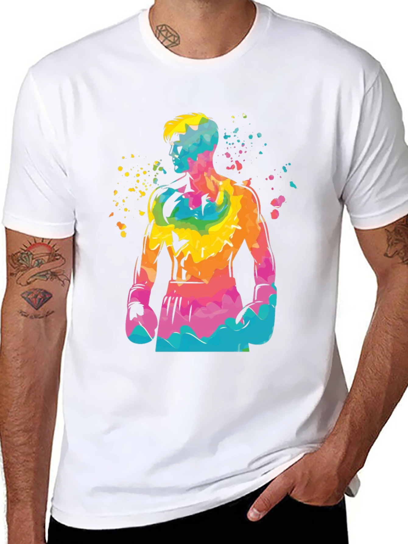 Vibrant Boxer Graphic Tee - Stylish Mens Black T-Shirt