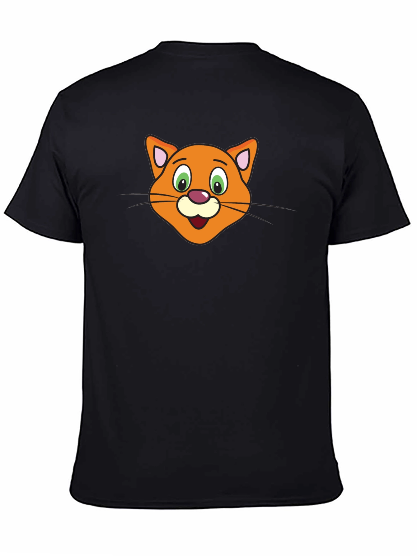 Cute Cartoon Cat Face Black T-Shirt