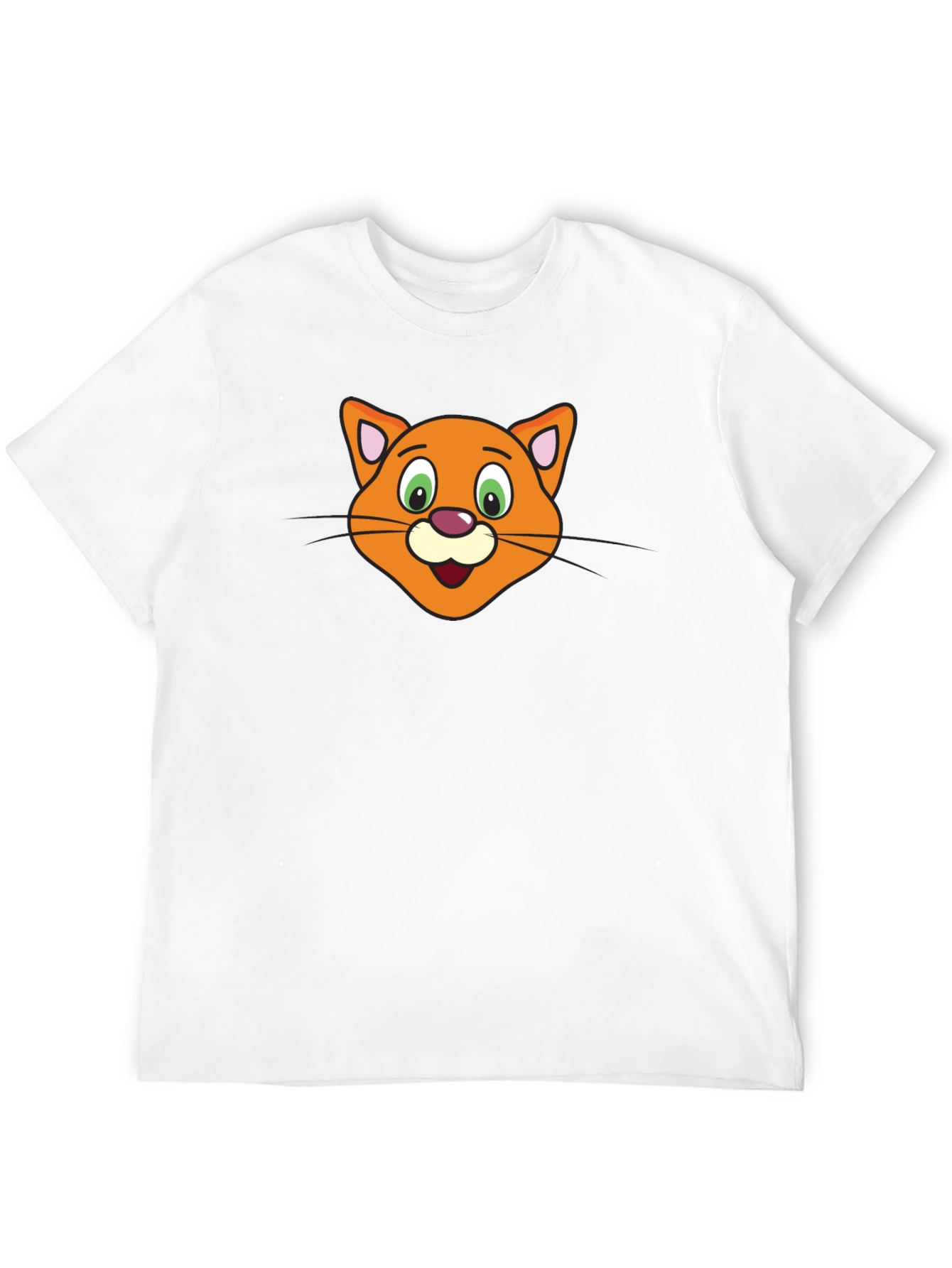 Cute Cartoon Cat Face Black T-Shirt