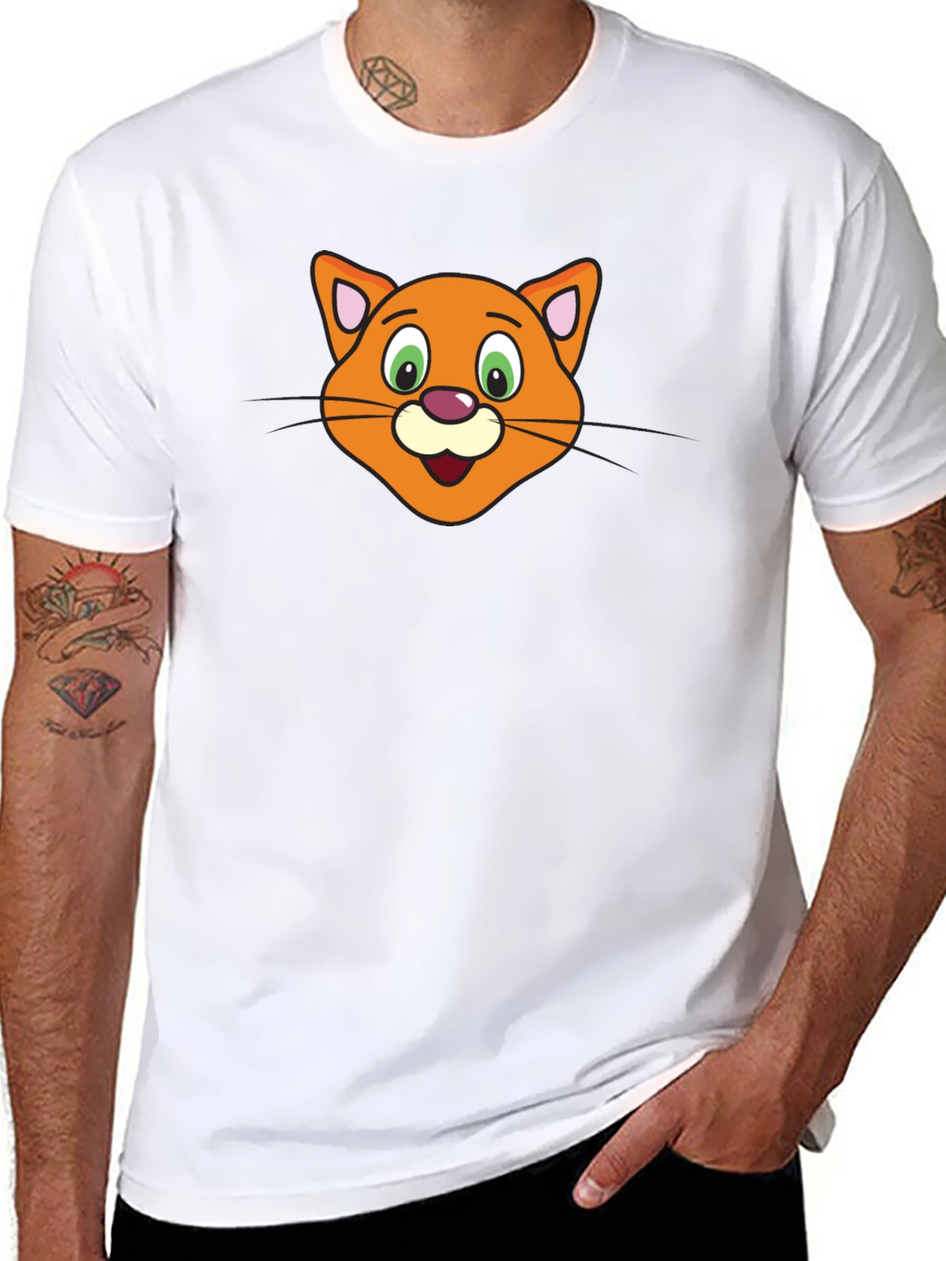 Cute Cartoon Cat Face Black T-Shirt