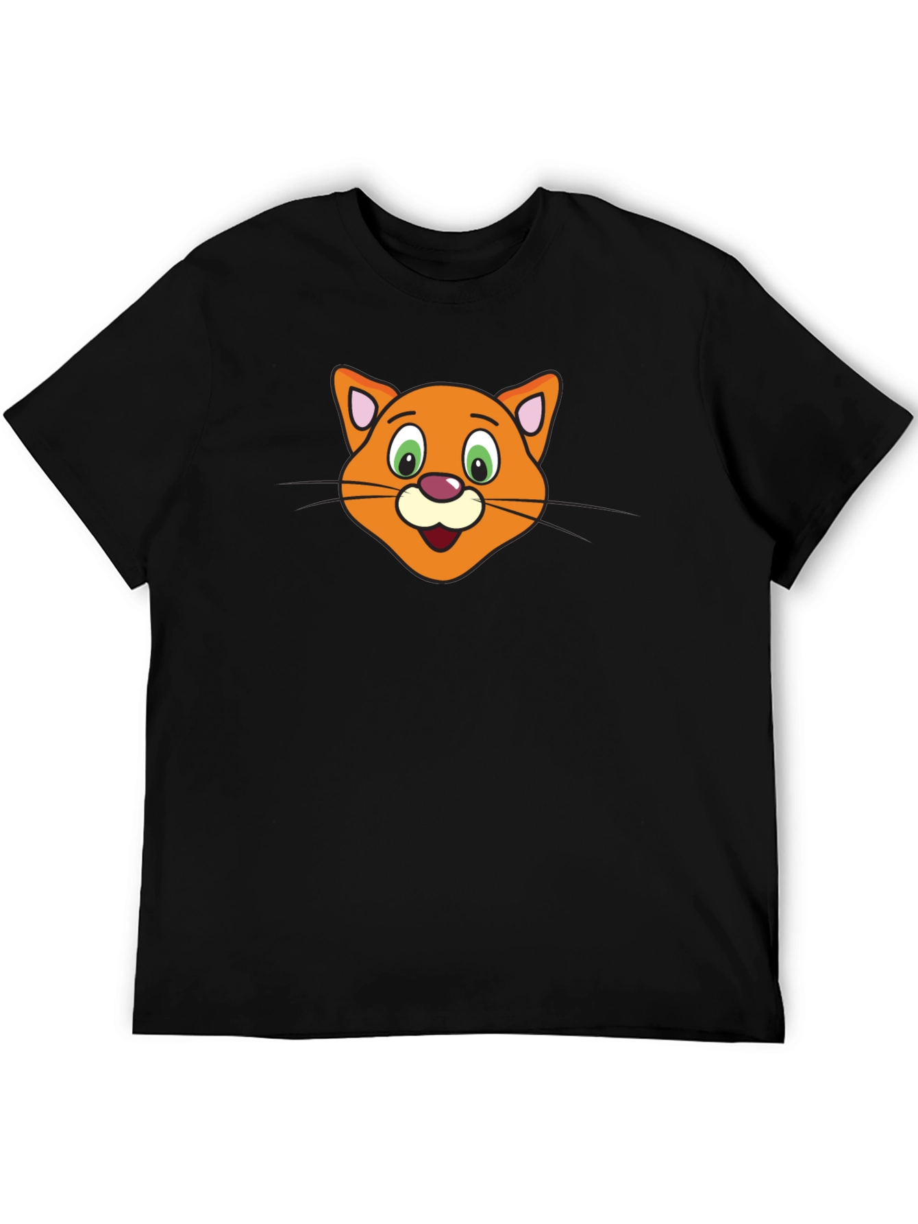 Cute Cartoon Cat Face Black T-Shirt