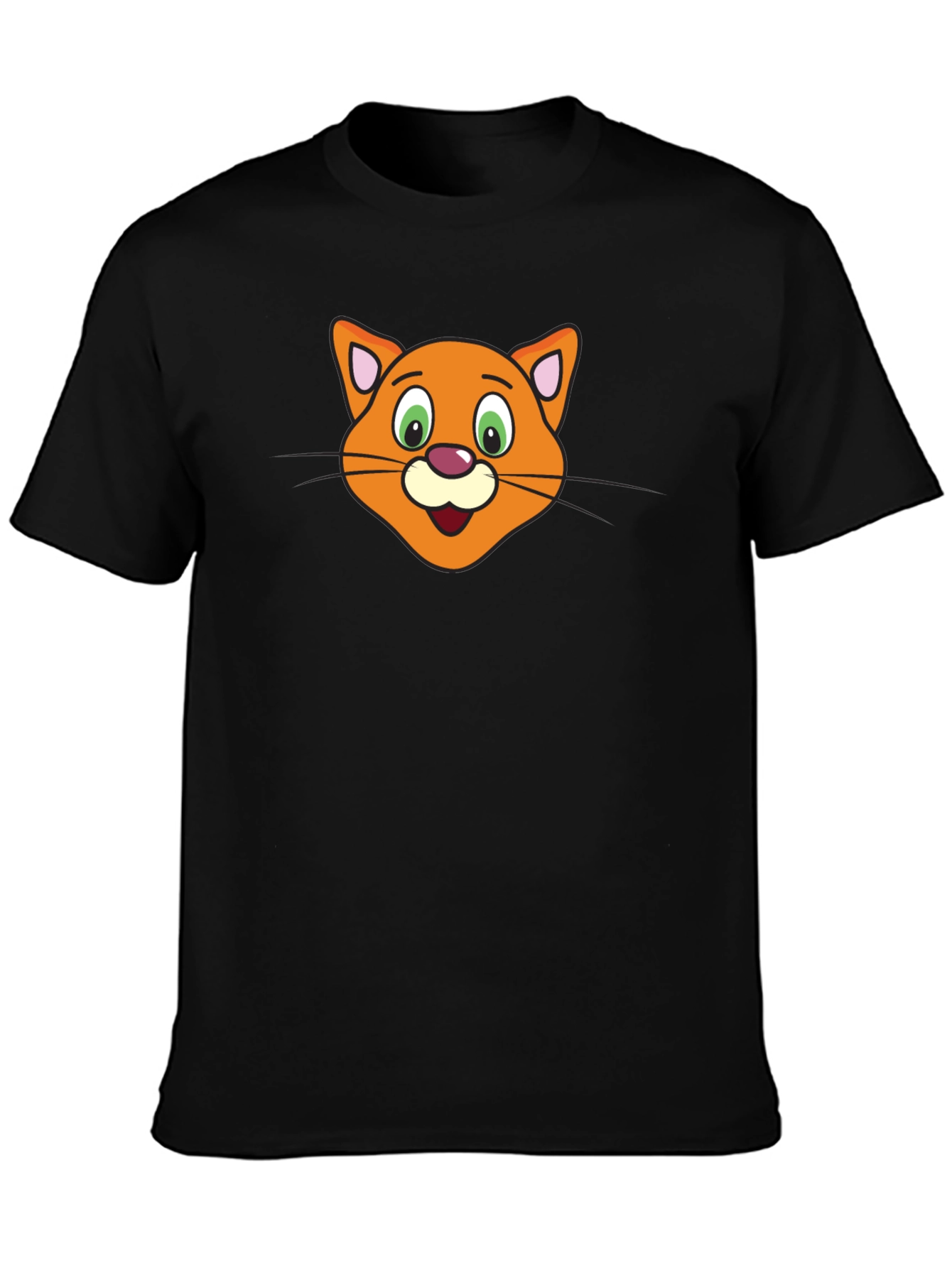 Cute Cartoon Cat Face Black T-Shirt
