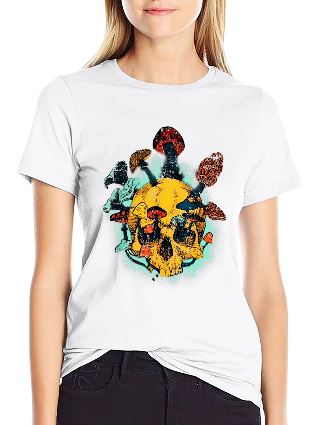 Skull & Mushroom Graphic Tee - Unique Design