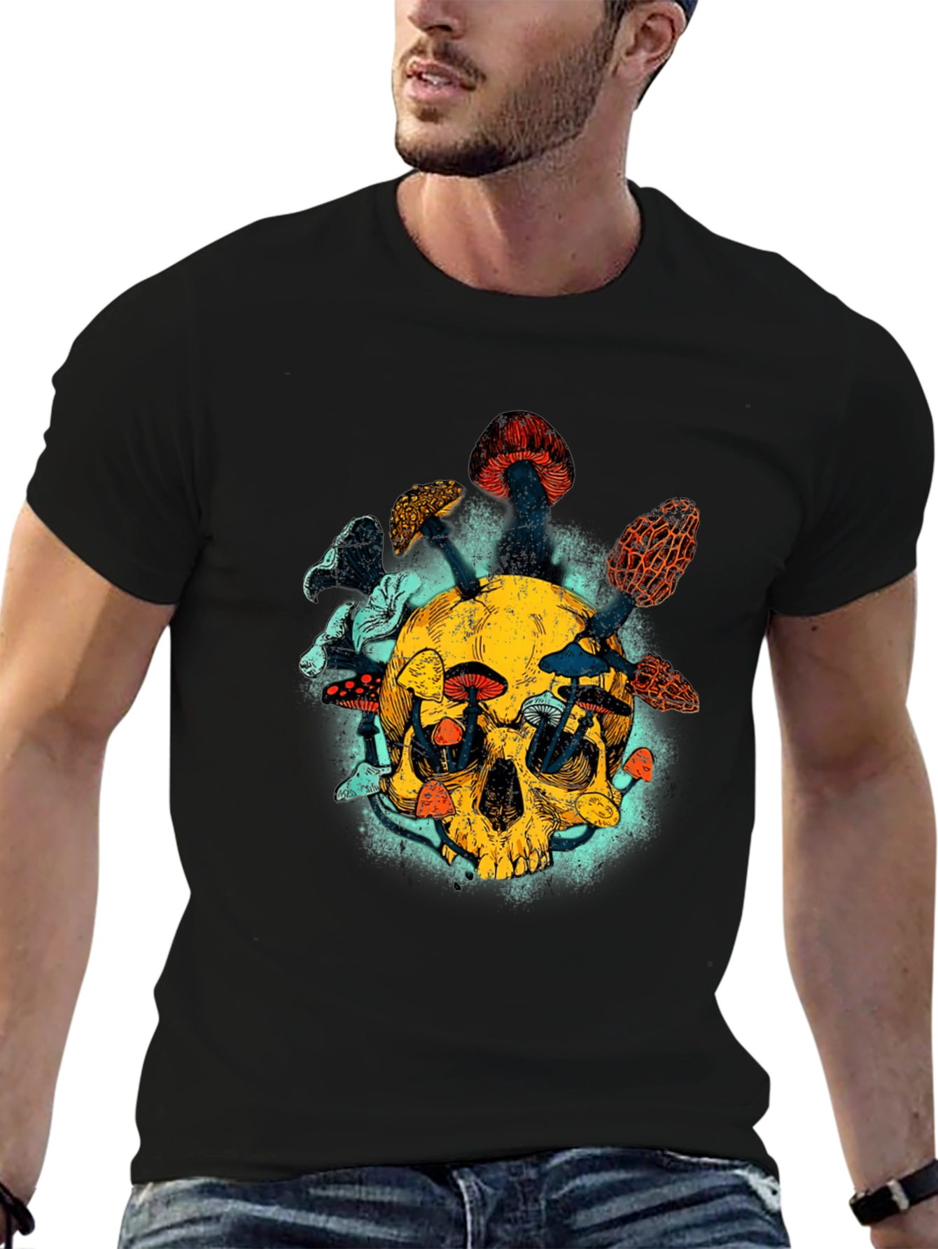 Skull & Mushroom Graphic Tee - Unique Design