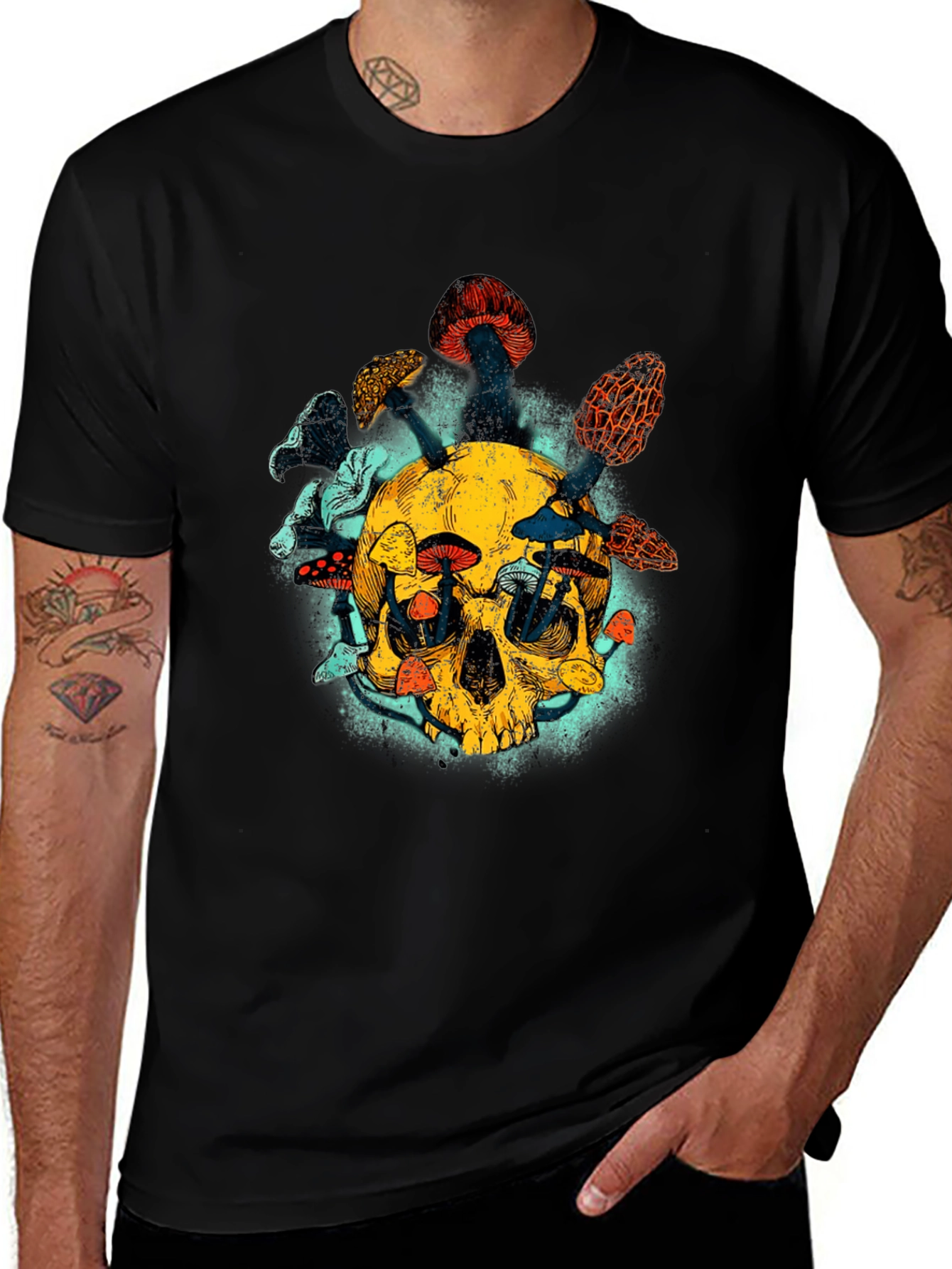 Skull & Mushroom Graphic Tee - Unique Design
