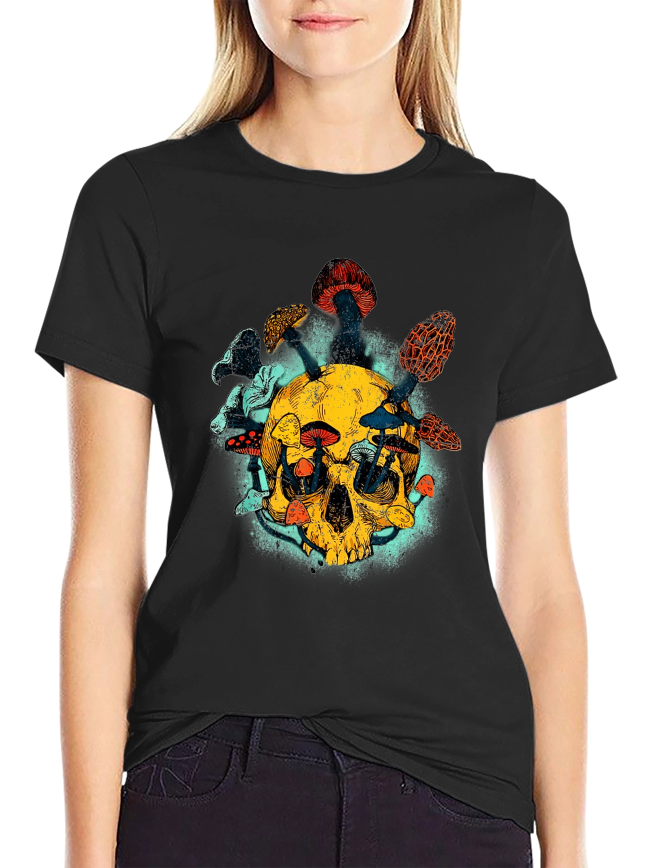 Skull & Mushroom Graphic Tee - Unique Design