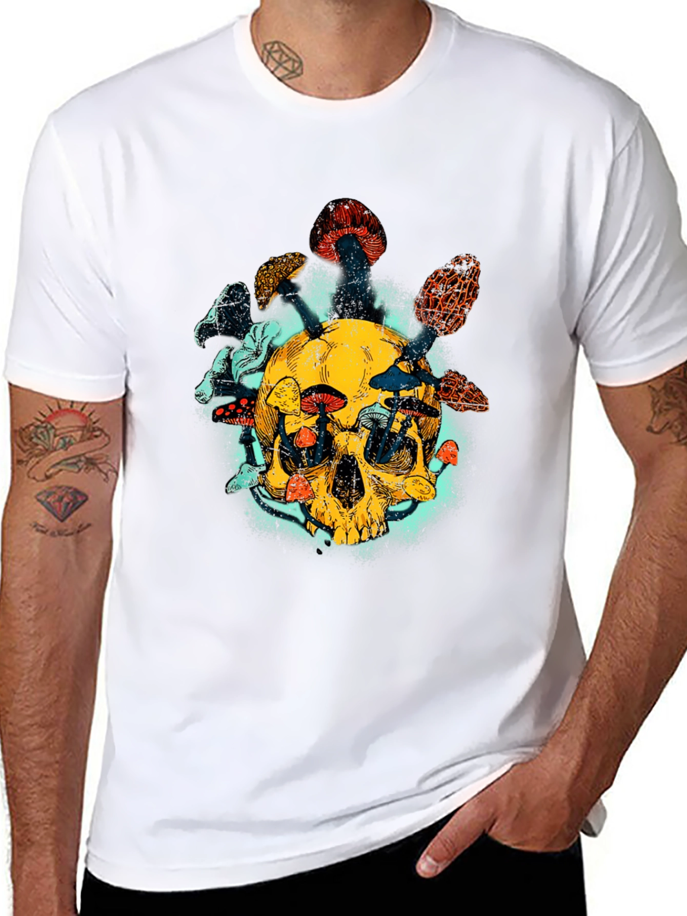 Skull & Mushroom Graphic Tee - Unique Design