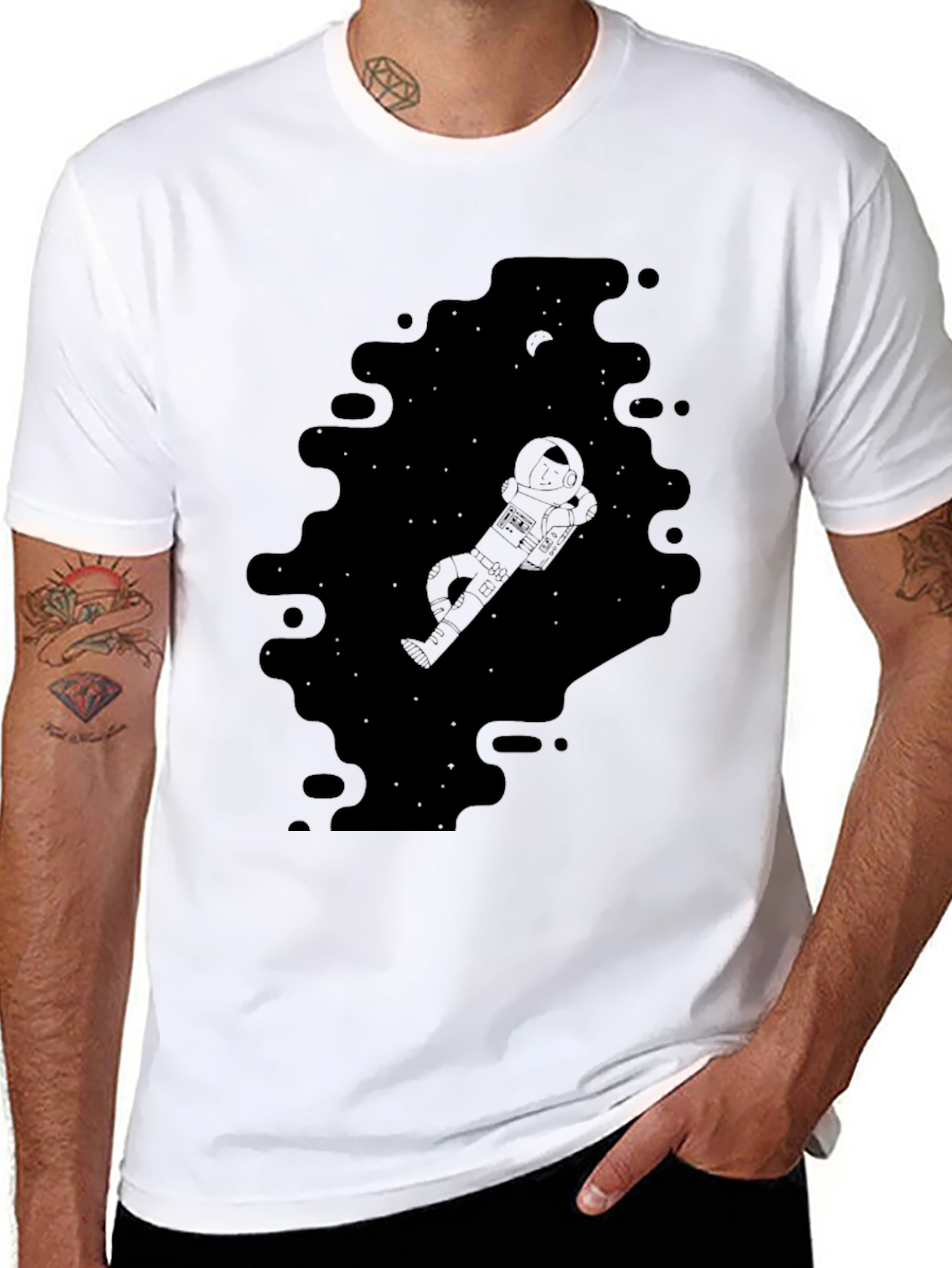 Astronaut in Space Black Graphic Tee