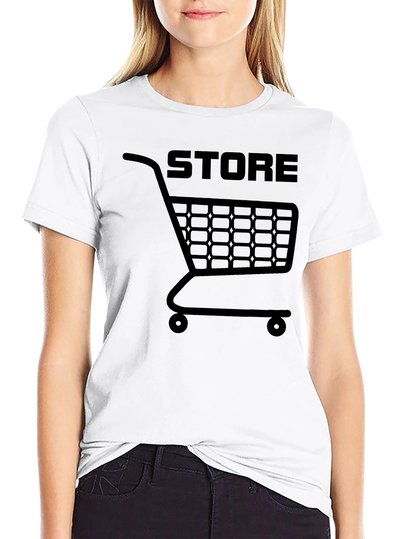 Black Shopping Cart Store Graphic T-Shirt