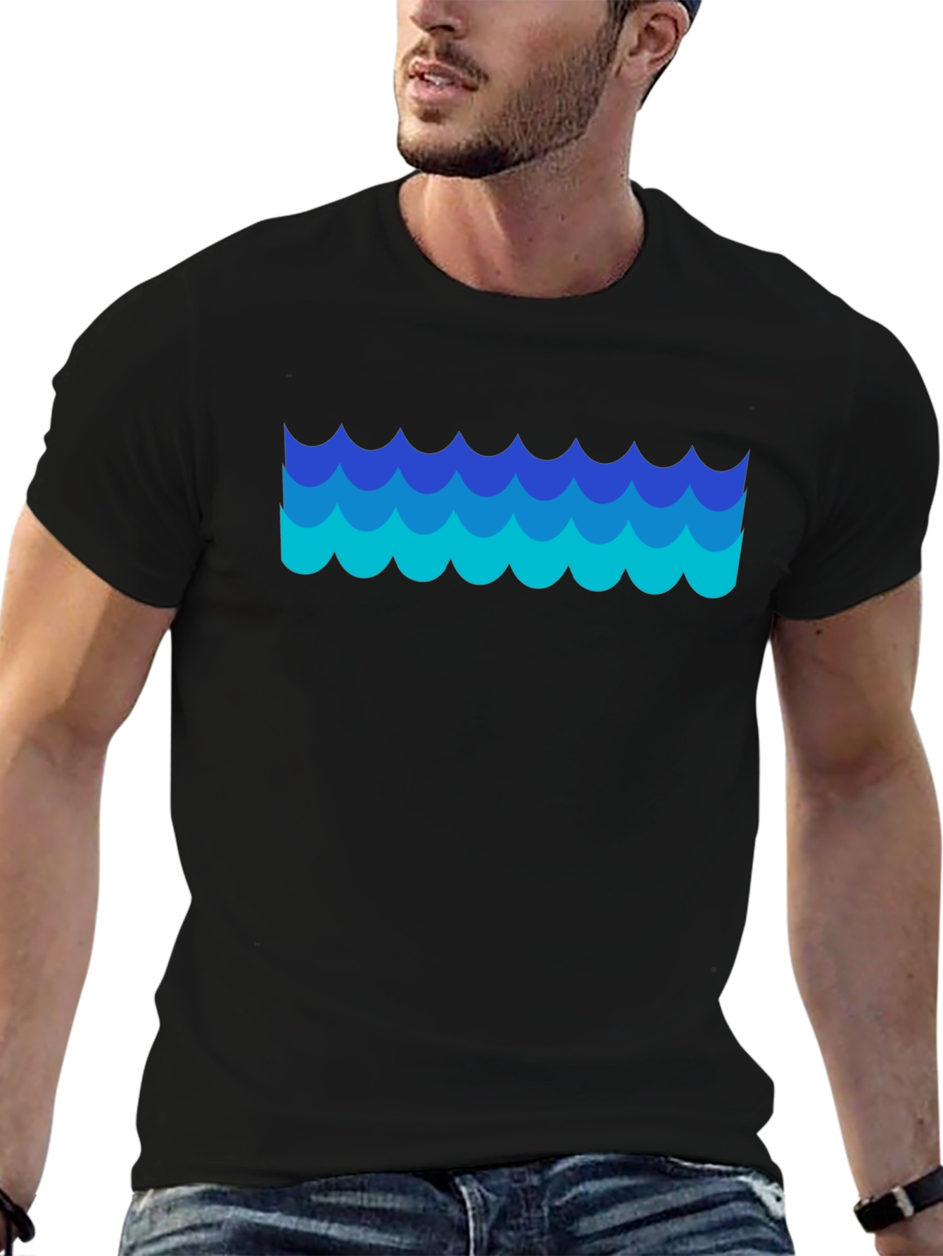 Blue Waves Graphic Black T-Shirt