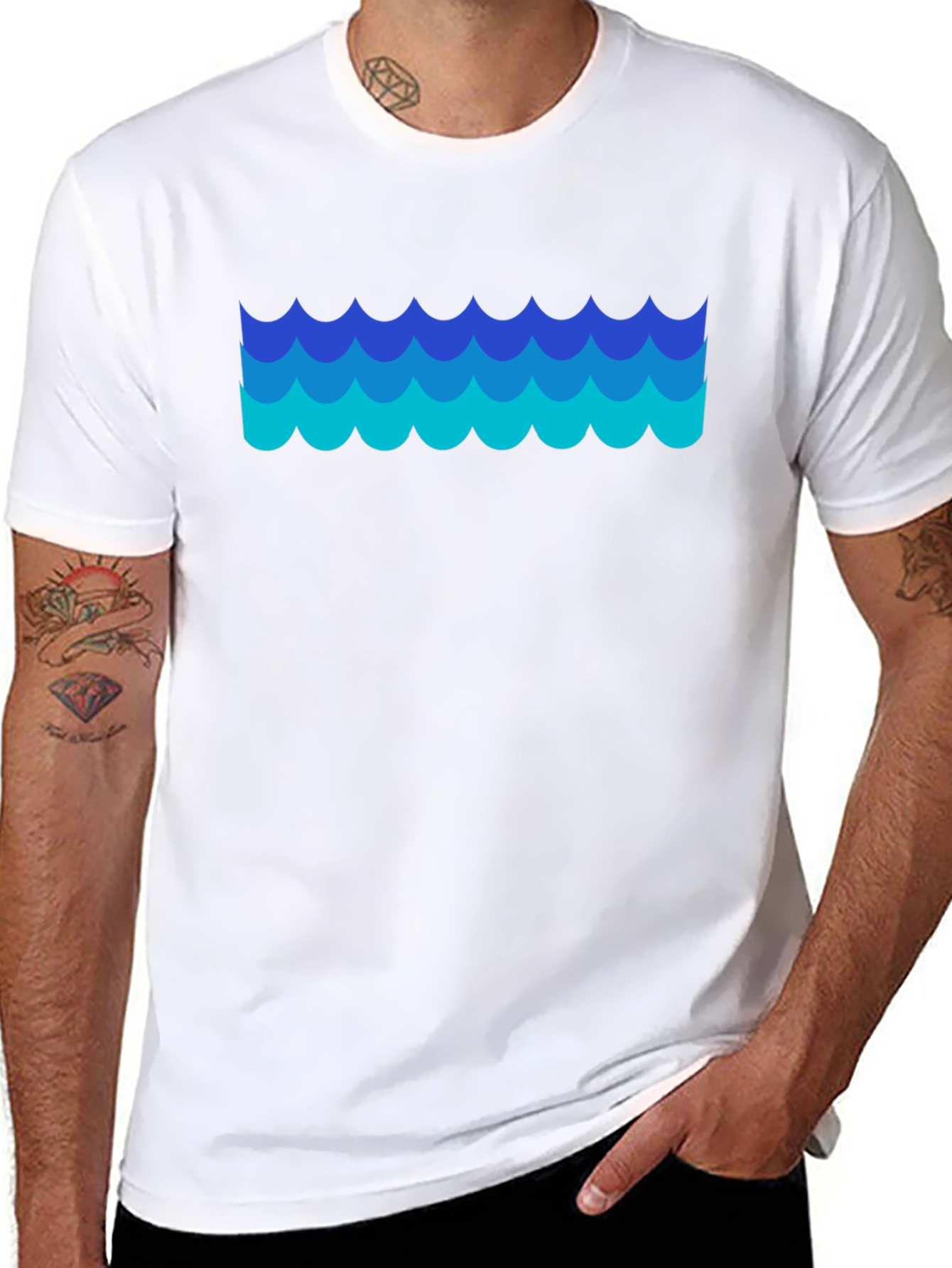 Blue Waves Graphic Black T-Shirt