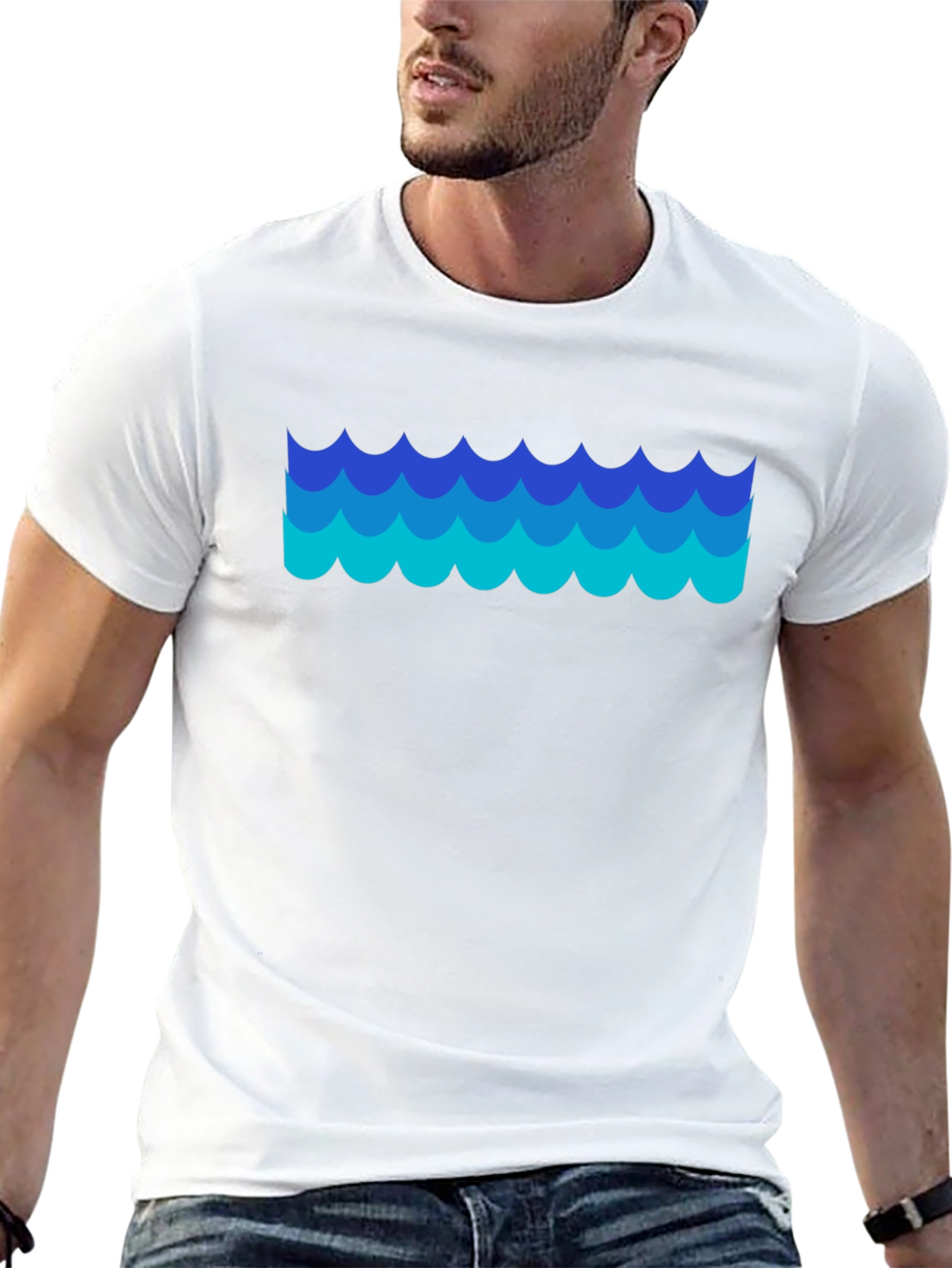 Blue Waves Graphic Black T-Shirt