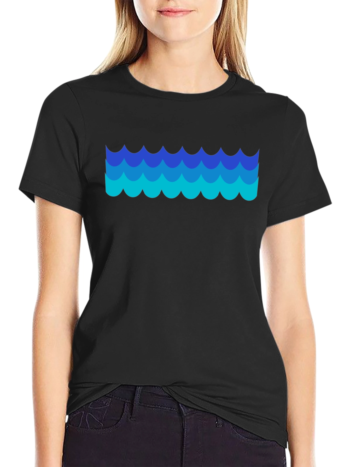 Blue Waves Graphic Black T-Shirt