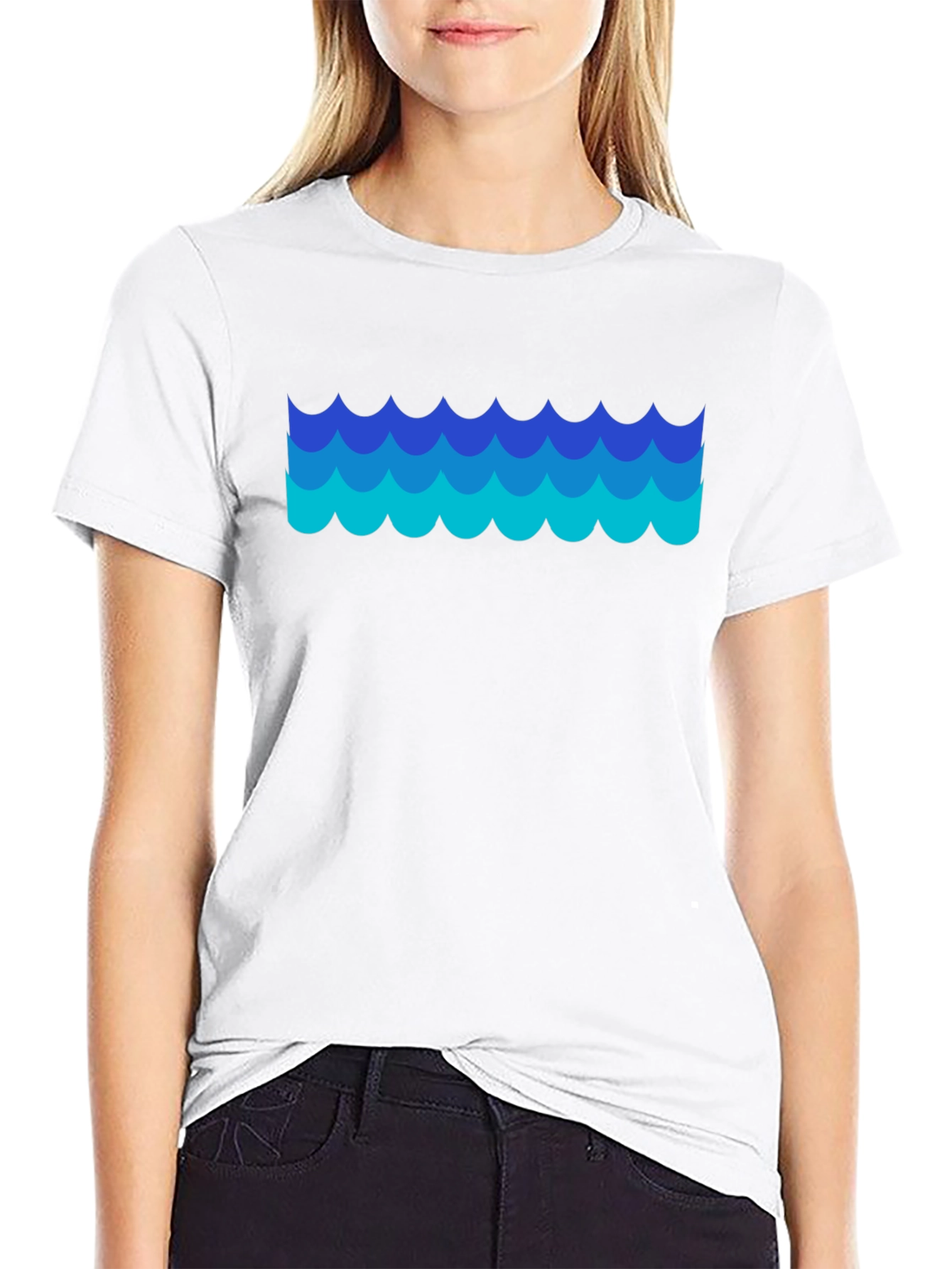 Blue Waves Graphic Black T-Shirt