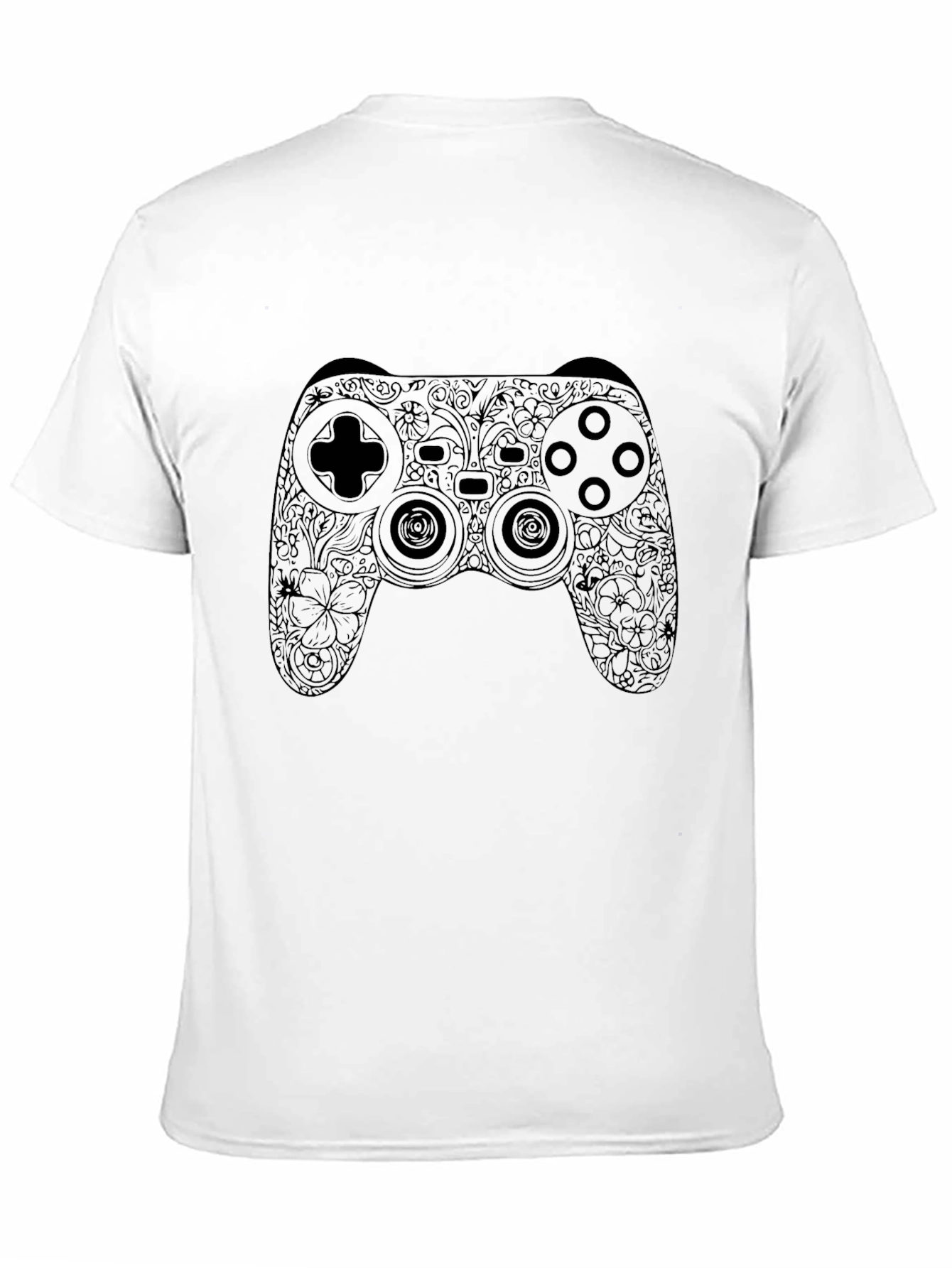Floral Game Controller Graphic Black T-Shirt