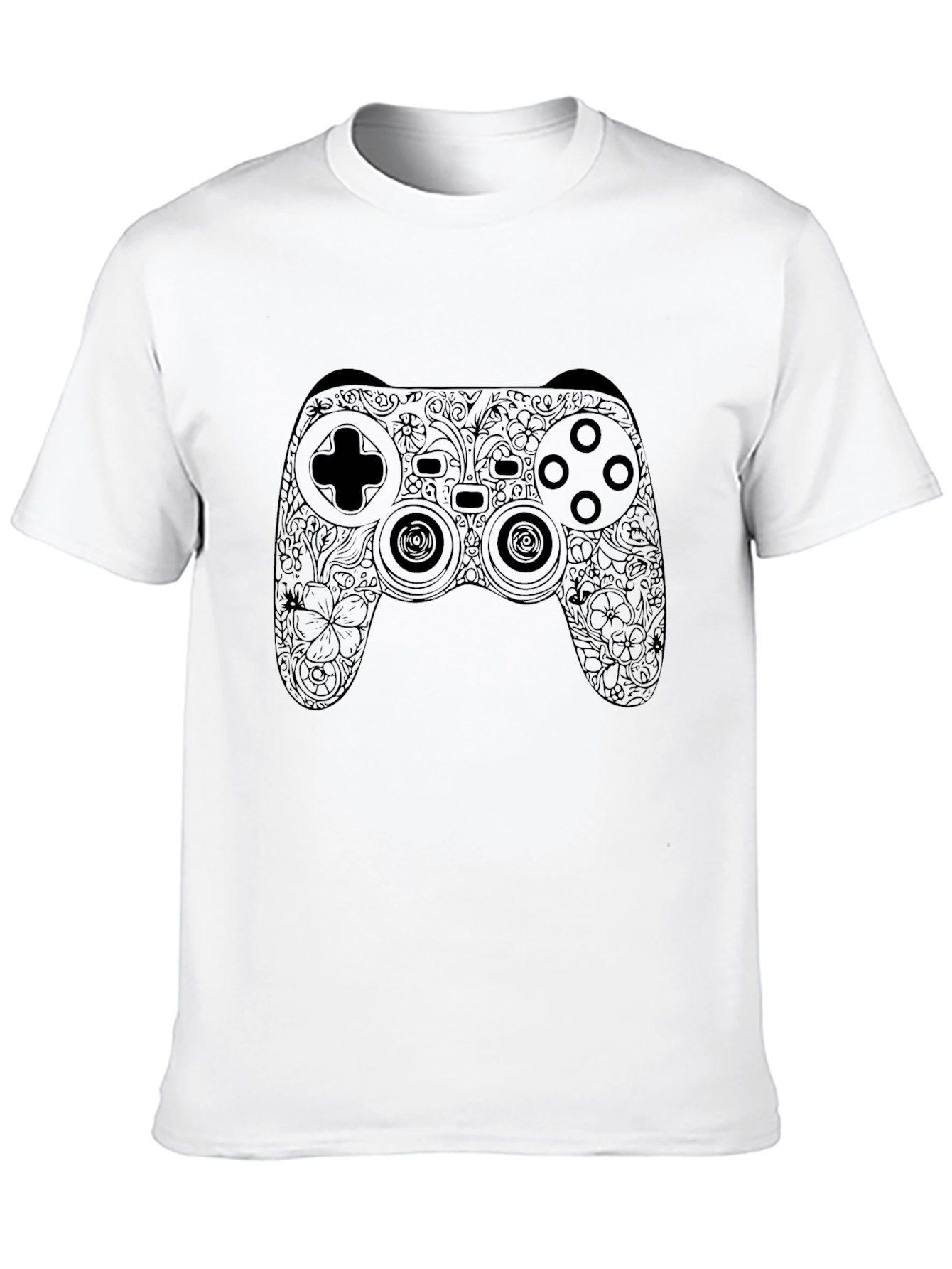 Floral Game Controller Graphic Black T-Shirt