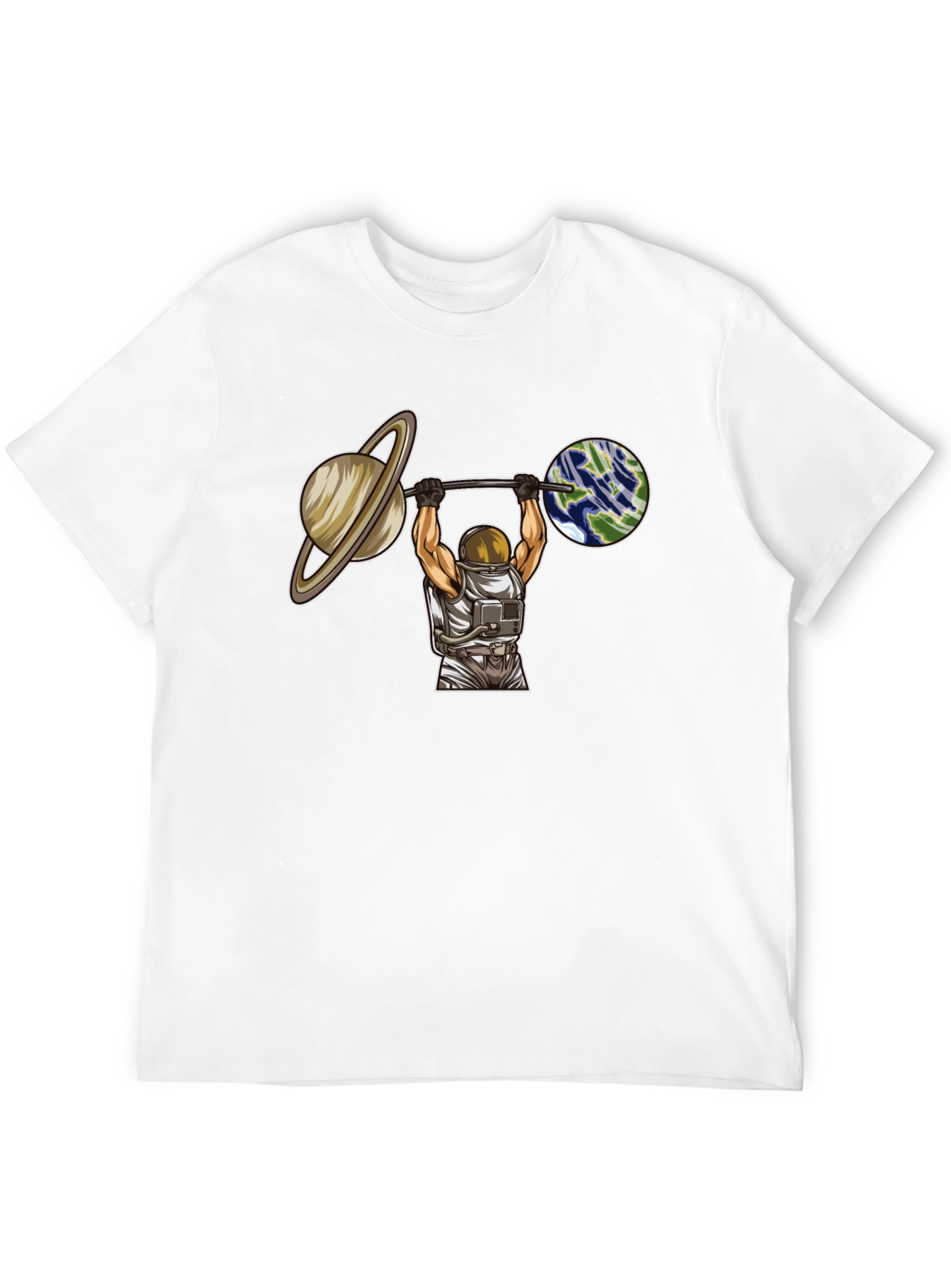 Astronaut Lifting Planets Graphic T-Shirt