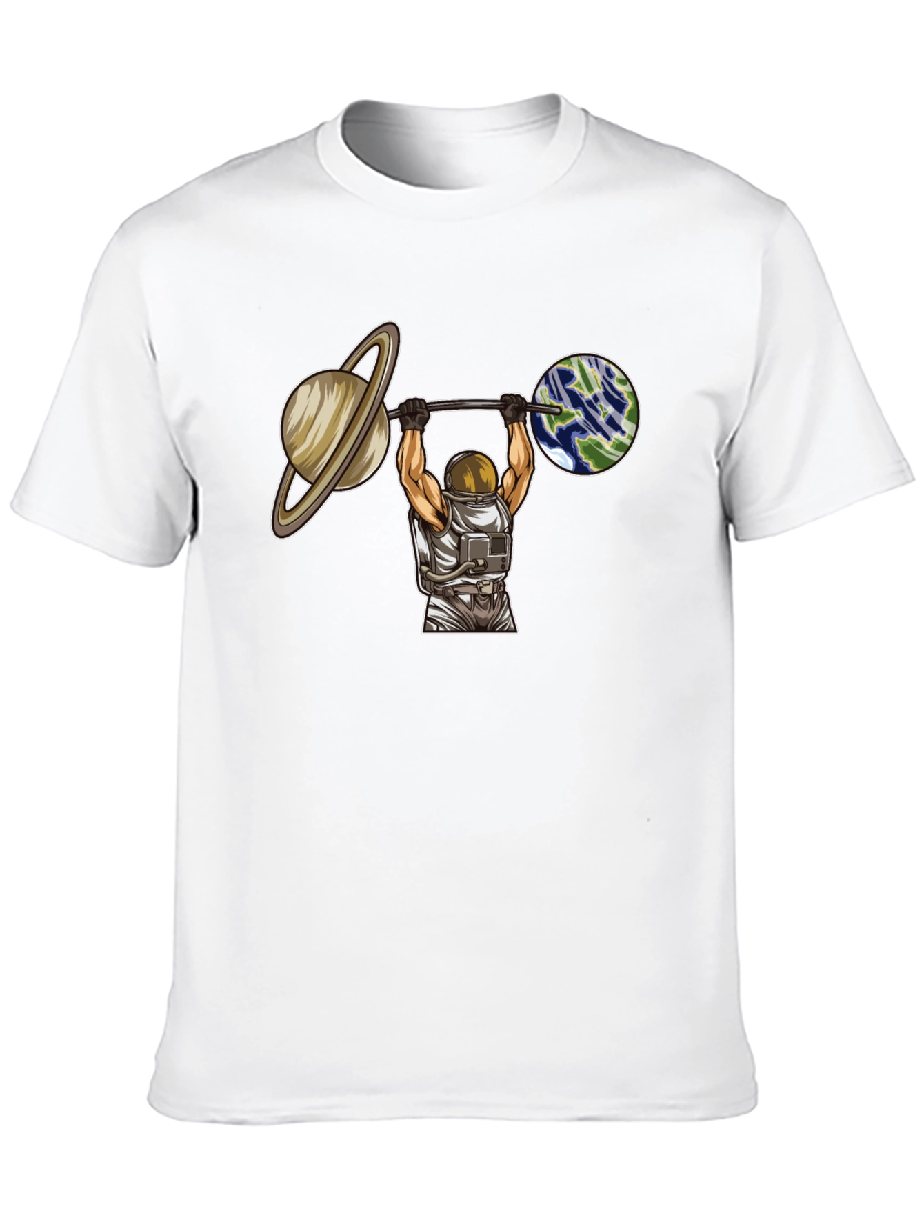 Astronaut Lifting Planets Graphic T-Shirt