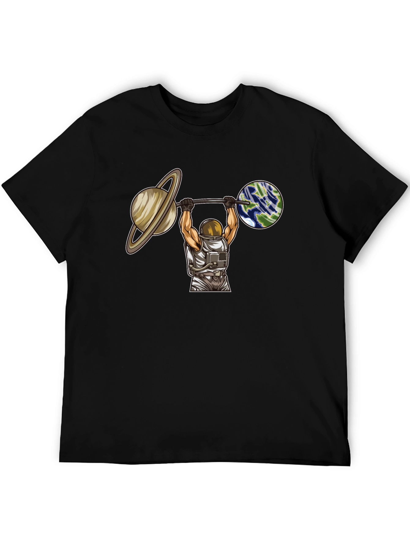 Astronaut Lifting Planets Graphic T-Shirt