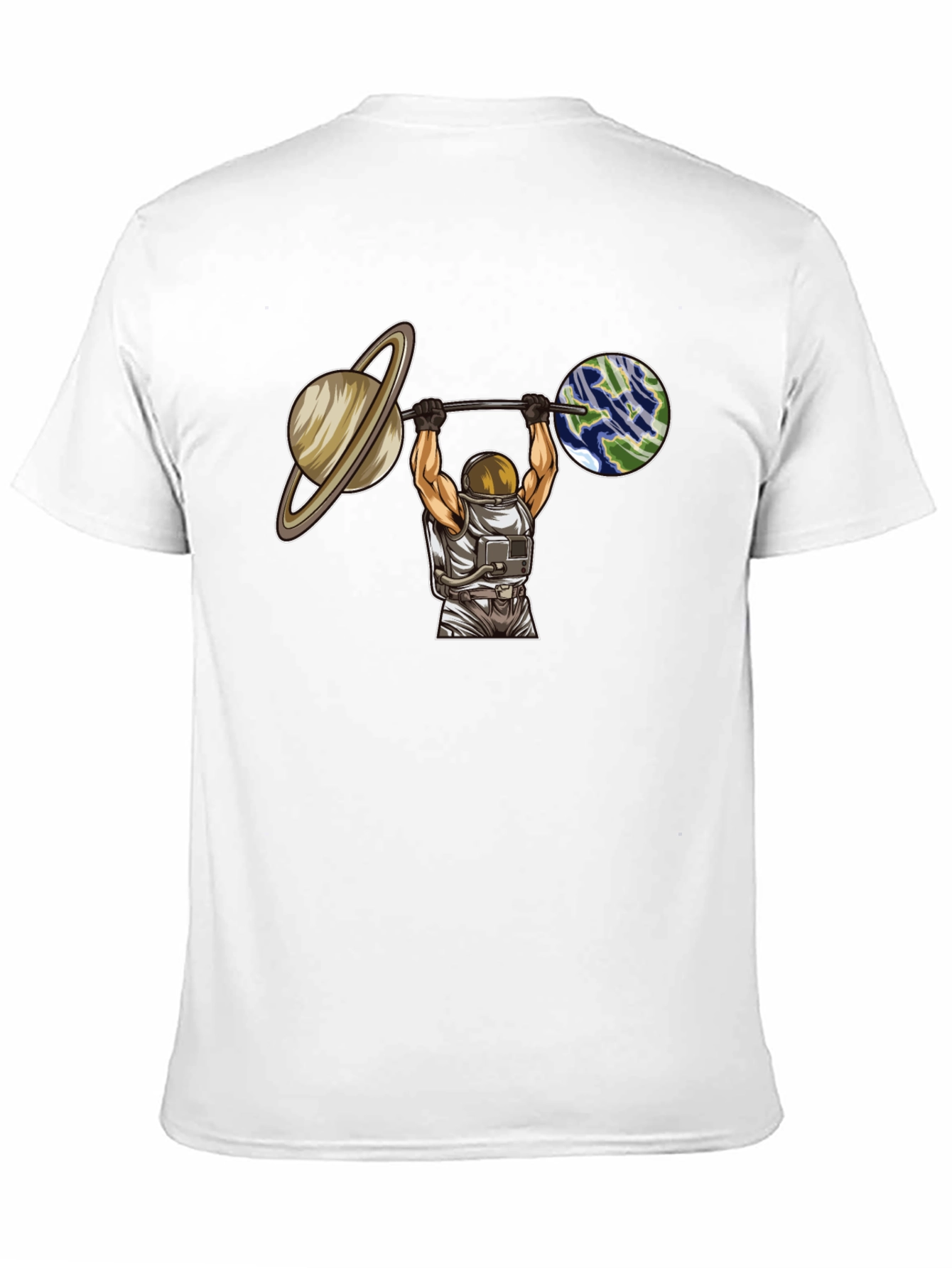 Astronaut Lifting Planets Graphic T-Shirt
