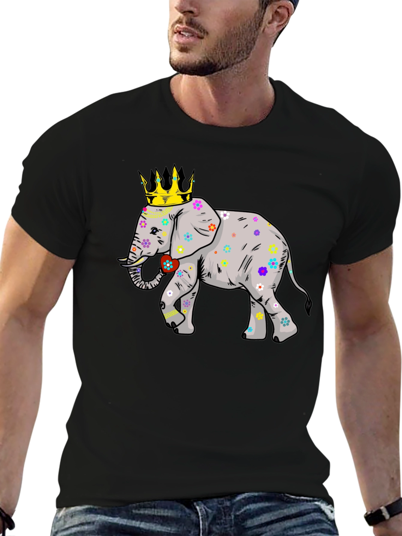 Elephant King Graphic Tee - Black Cotton