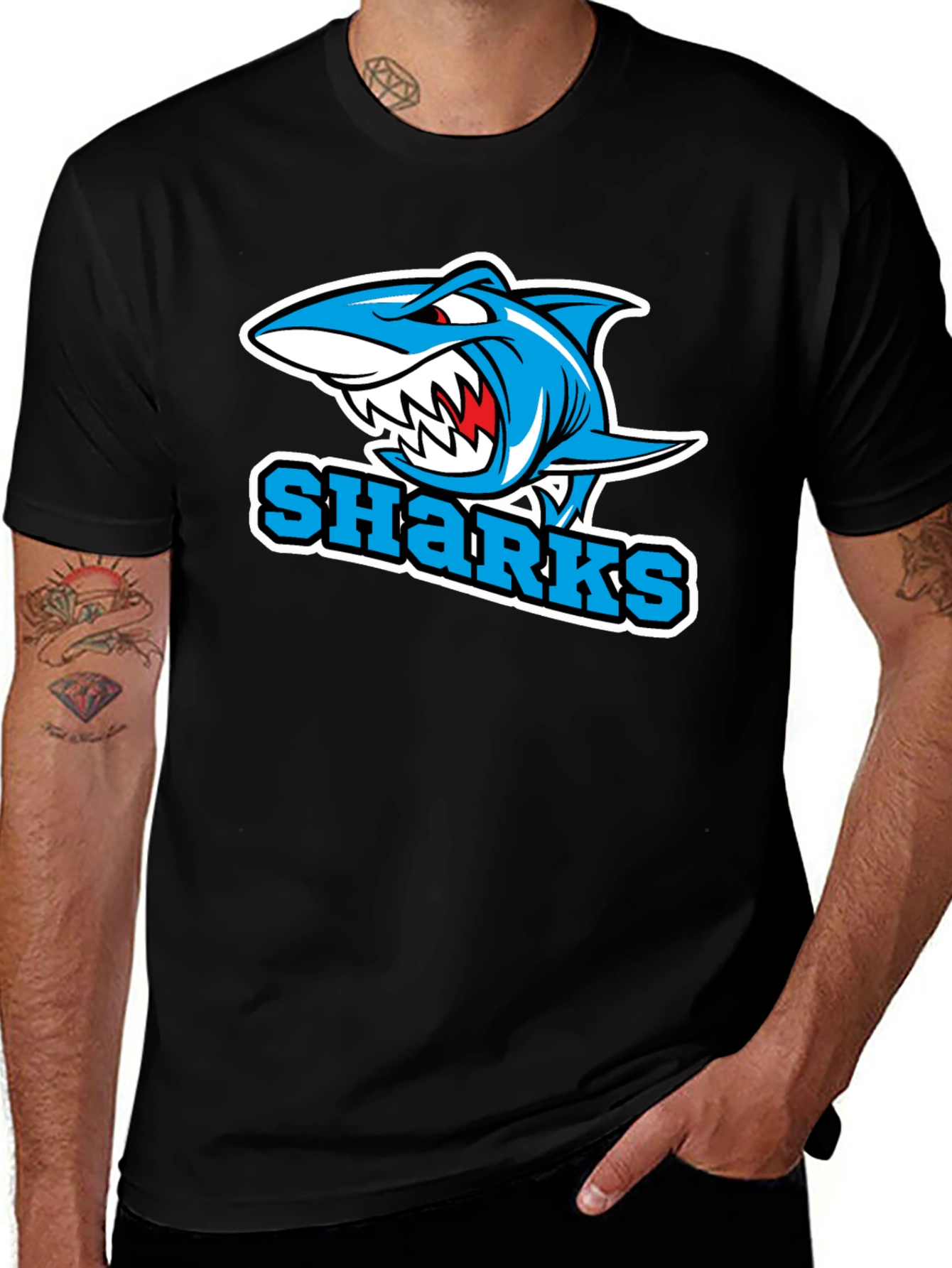 Sharks Graphic Tee - Cool Blue Shark T-Shirt