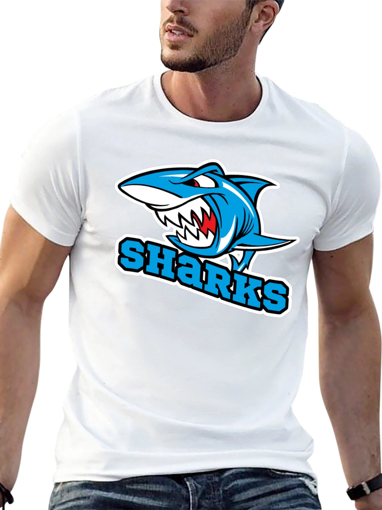 Sharks Graphic Tee - Cool Blue Shark T-Shirt