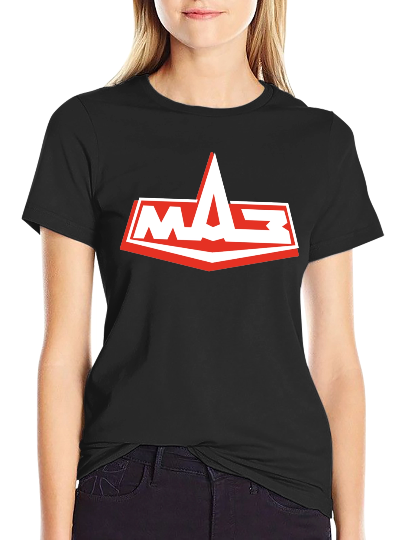 Mens Black T-Shirt with White and Red Logo