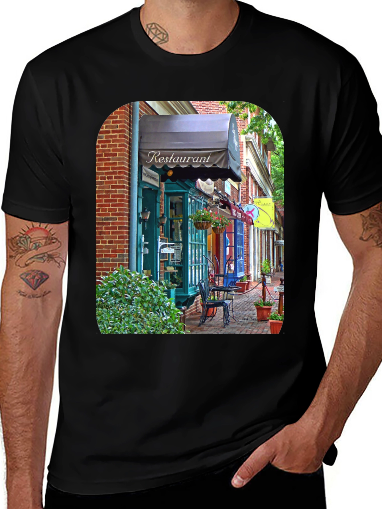 Restaurant Street Scene T-Shirt - Unique Design