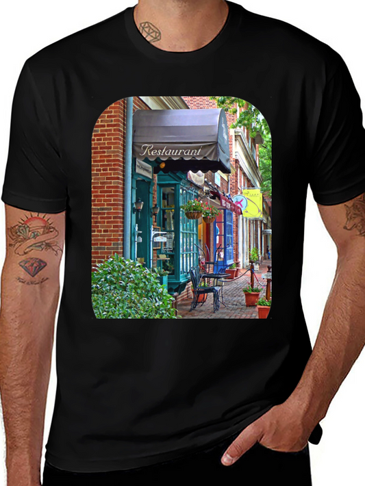 Restaurant Street Scene T-Shirt - Unique Design