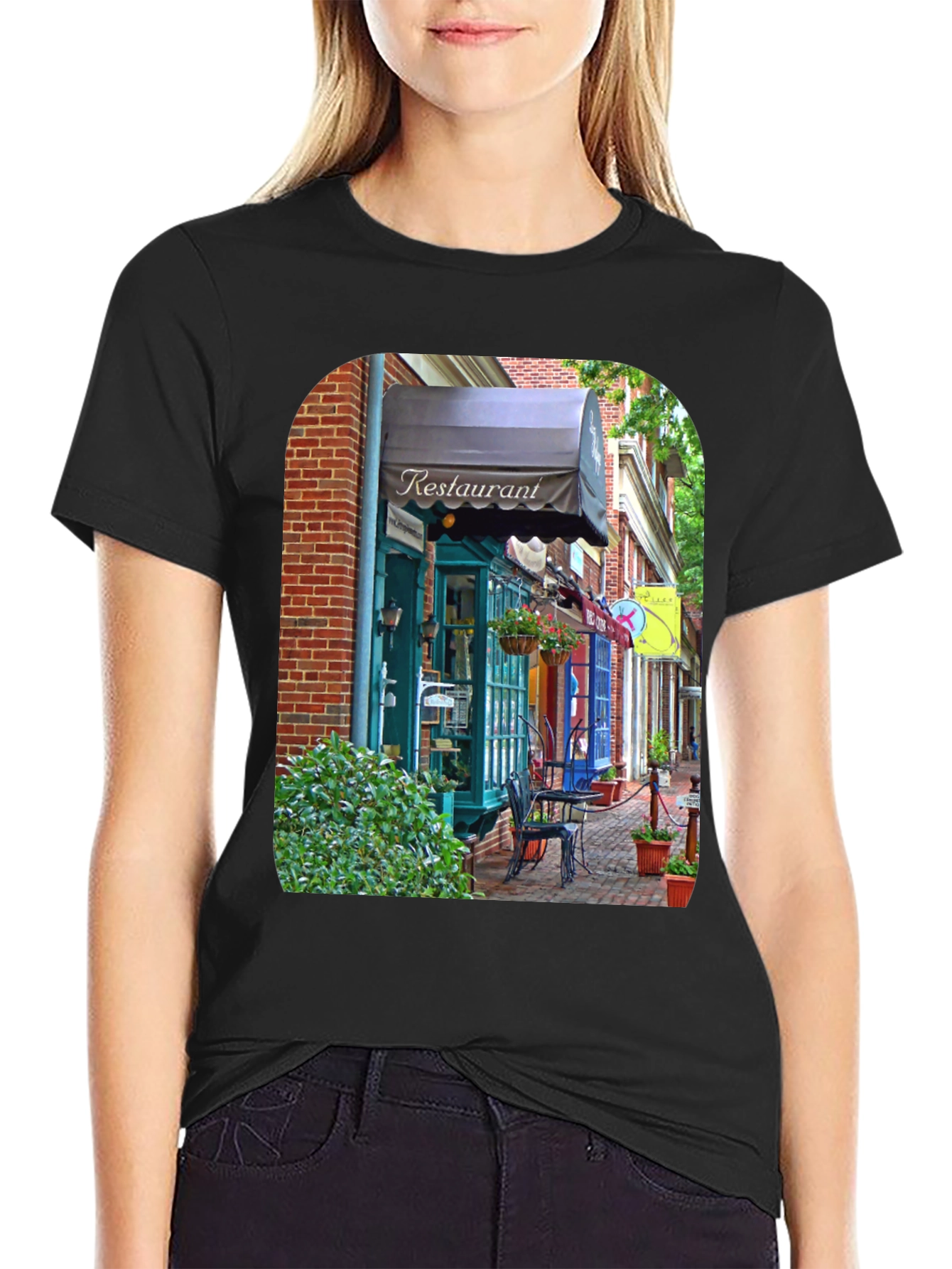 Restaurant Street Scene T-Shirt - Unique Design