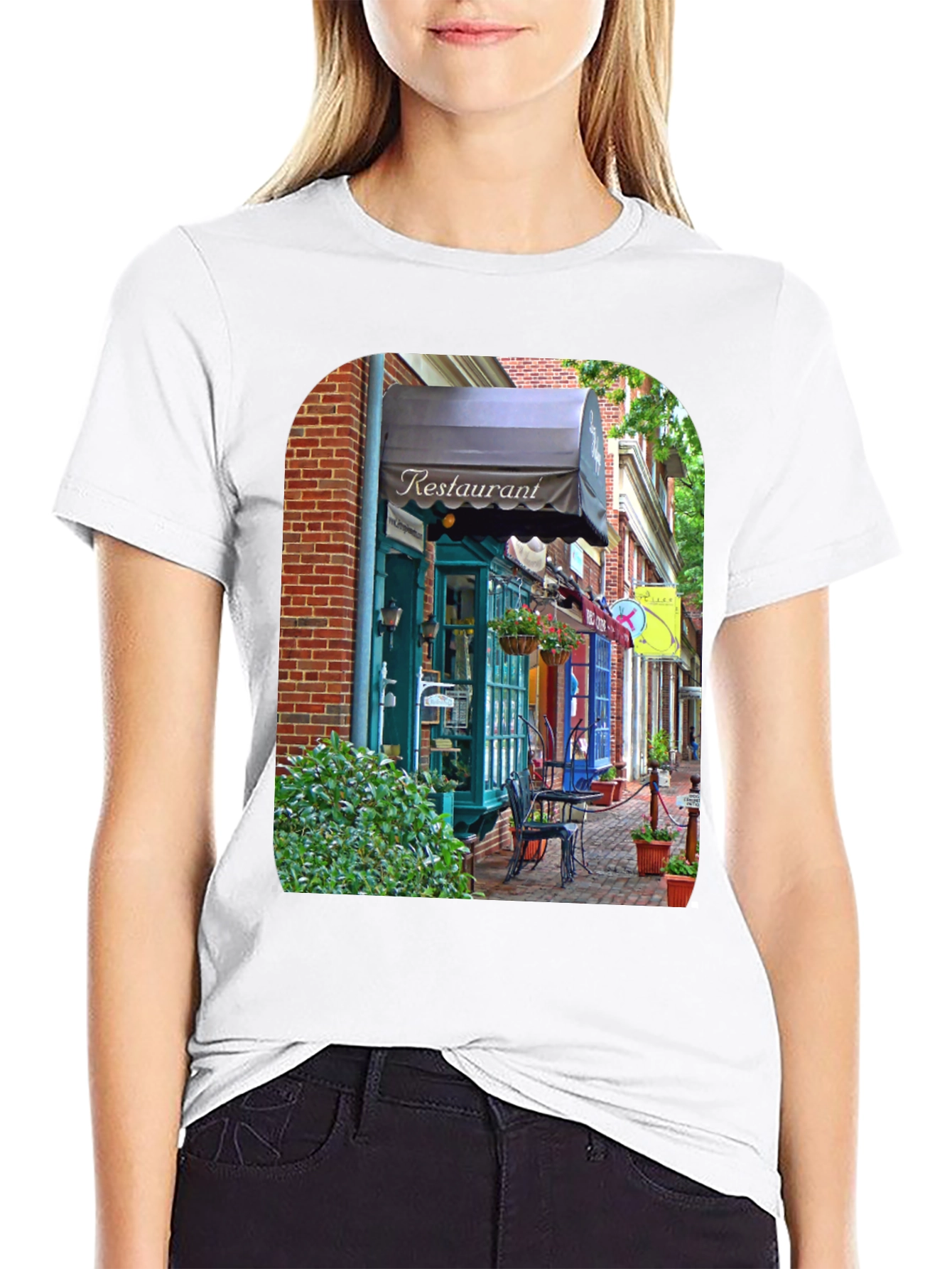 Restaurant Street Scene T-Shirt - Unique Design