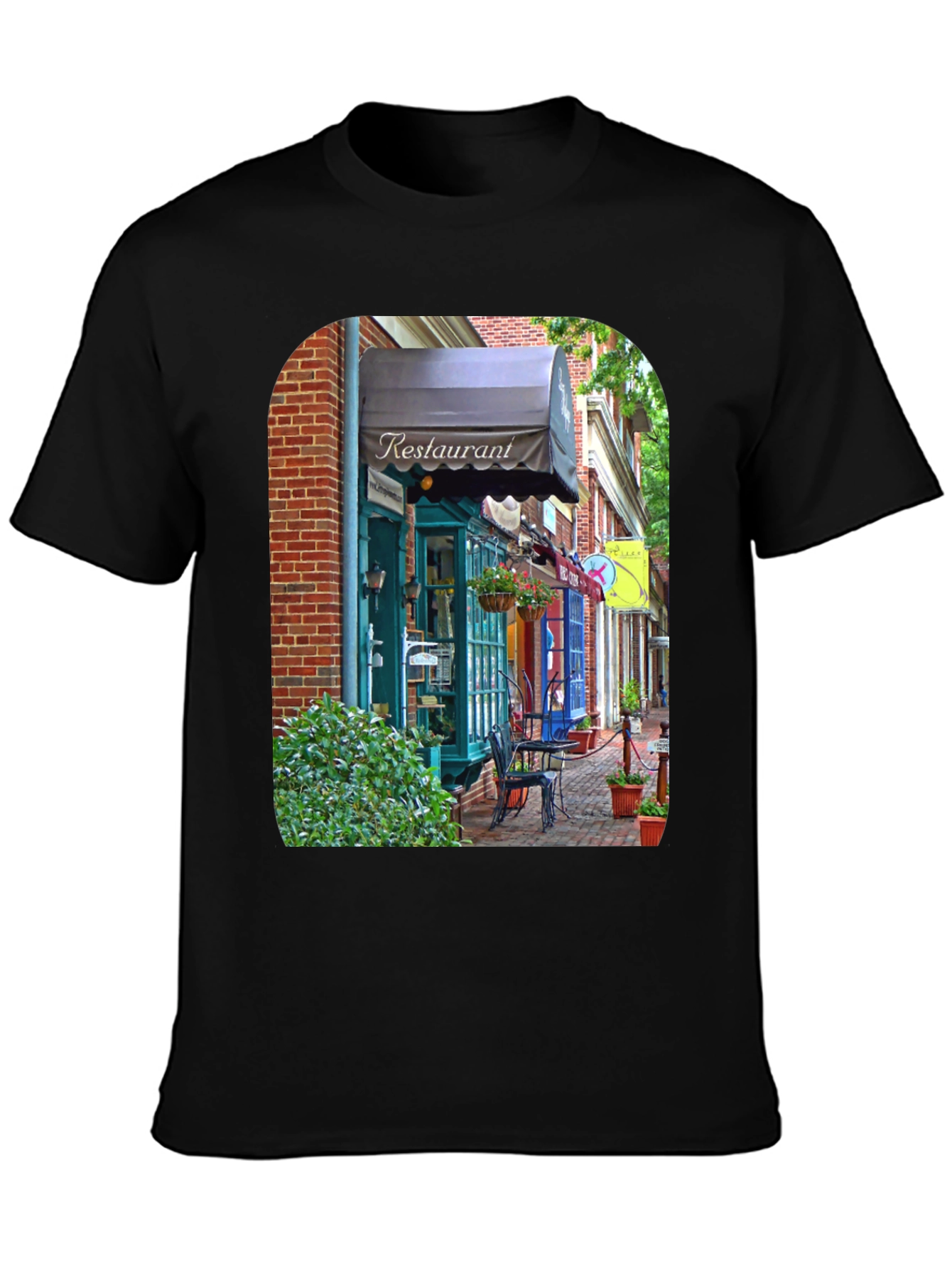 Restaurant Street Scene T-Shirt - Unique Design