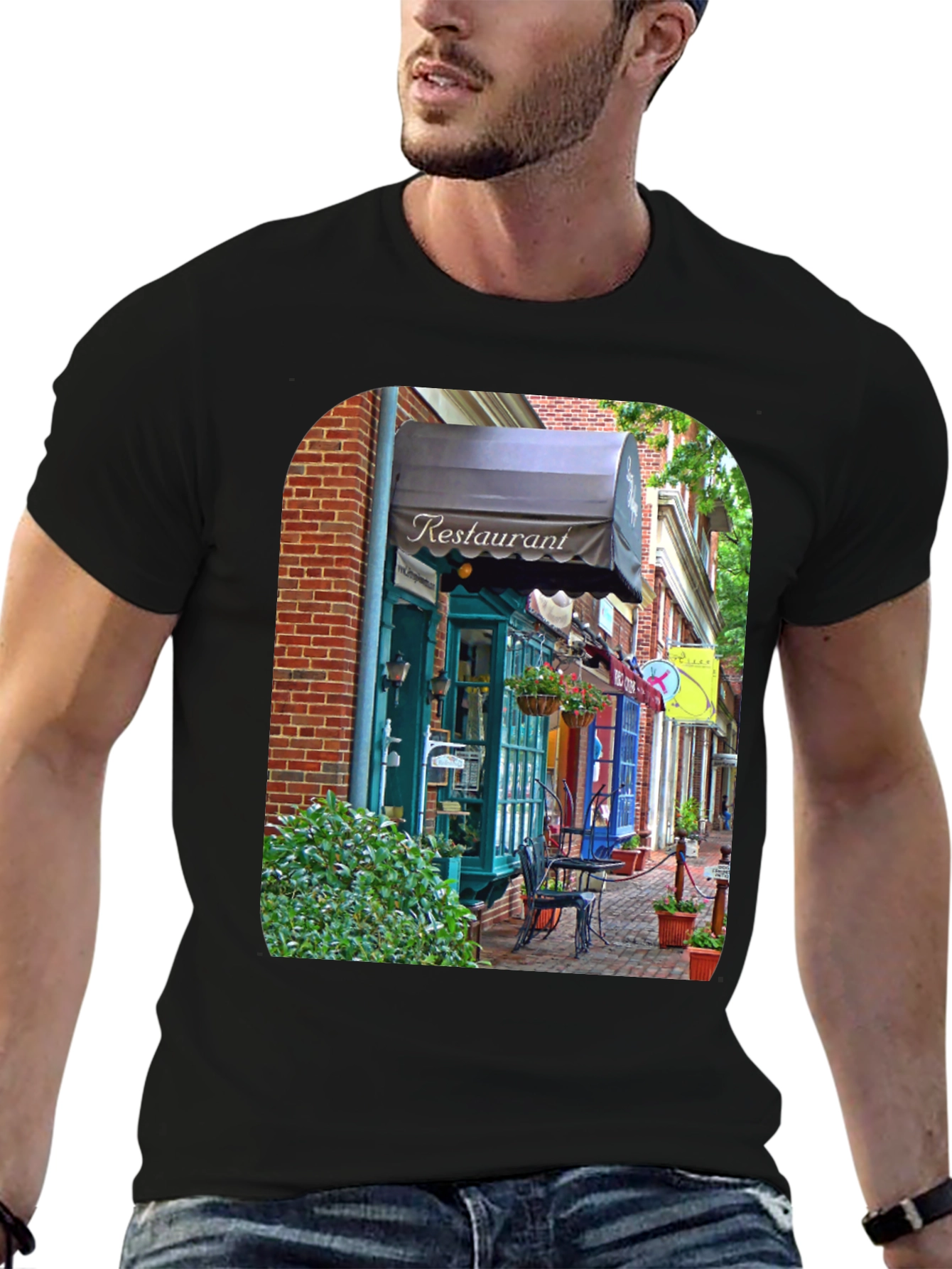 Restaurant Street Scene T-Shirt - Unique Design