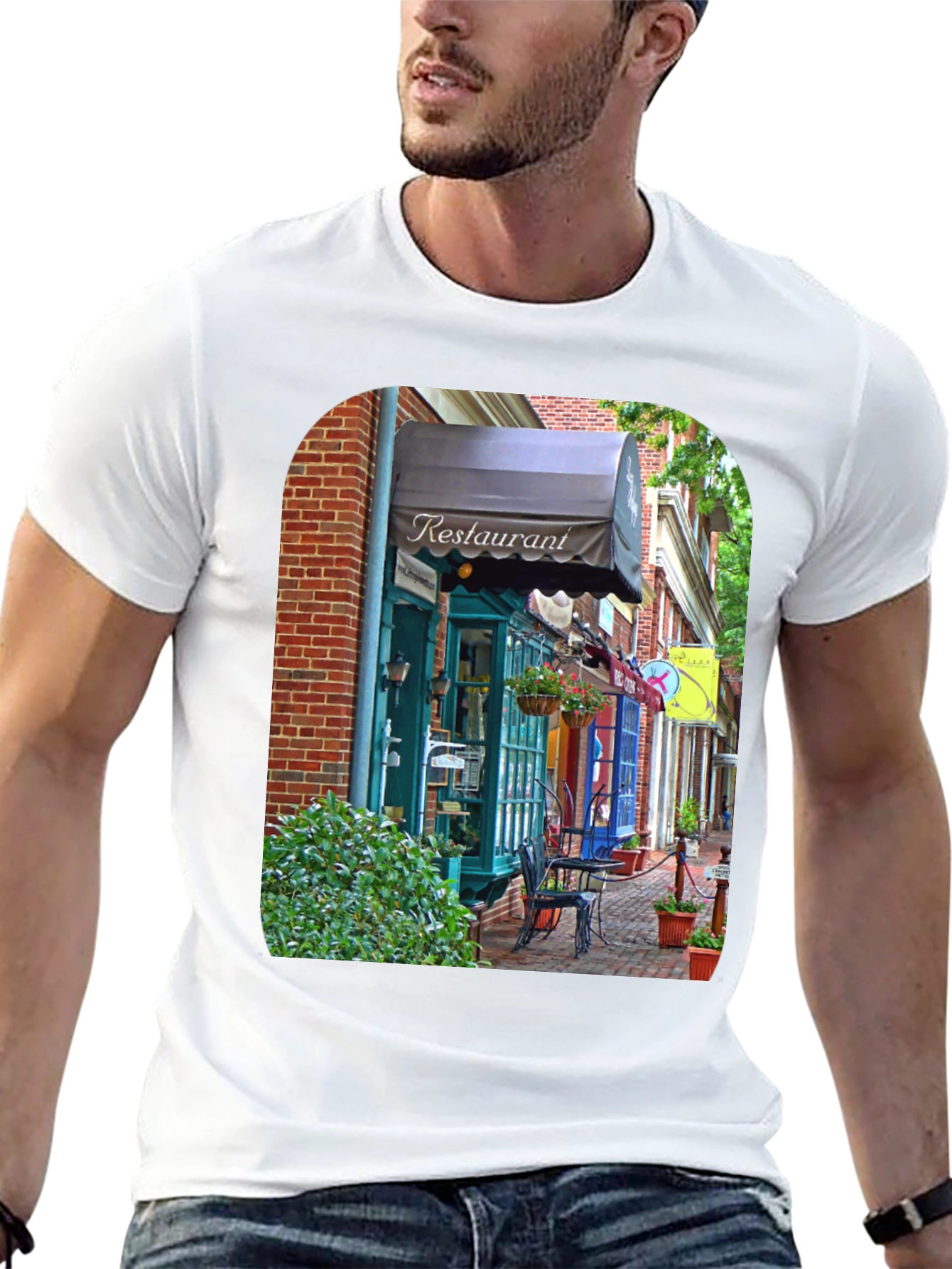 Restaurant Street Scene T-Shirt - Unique Design