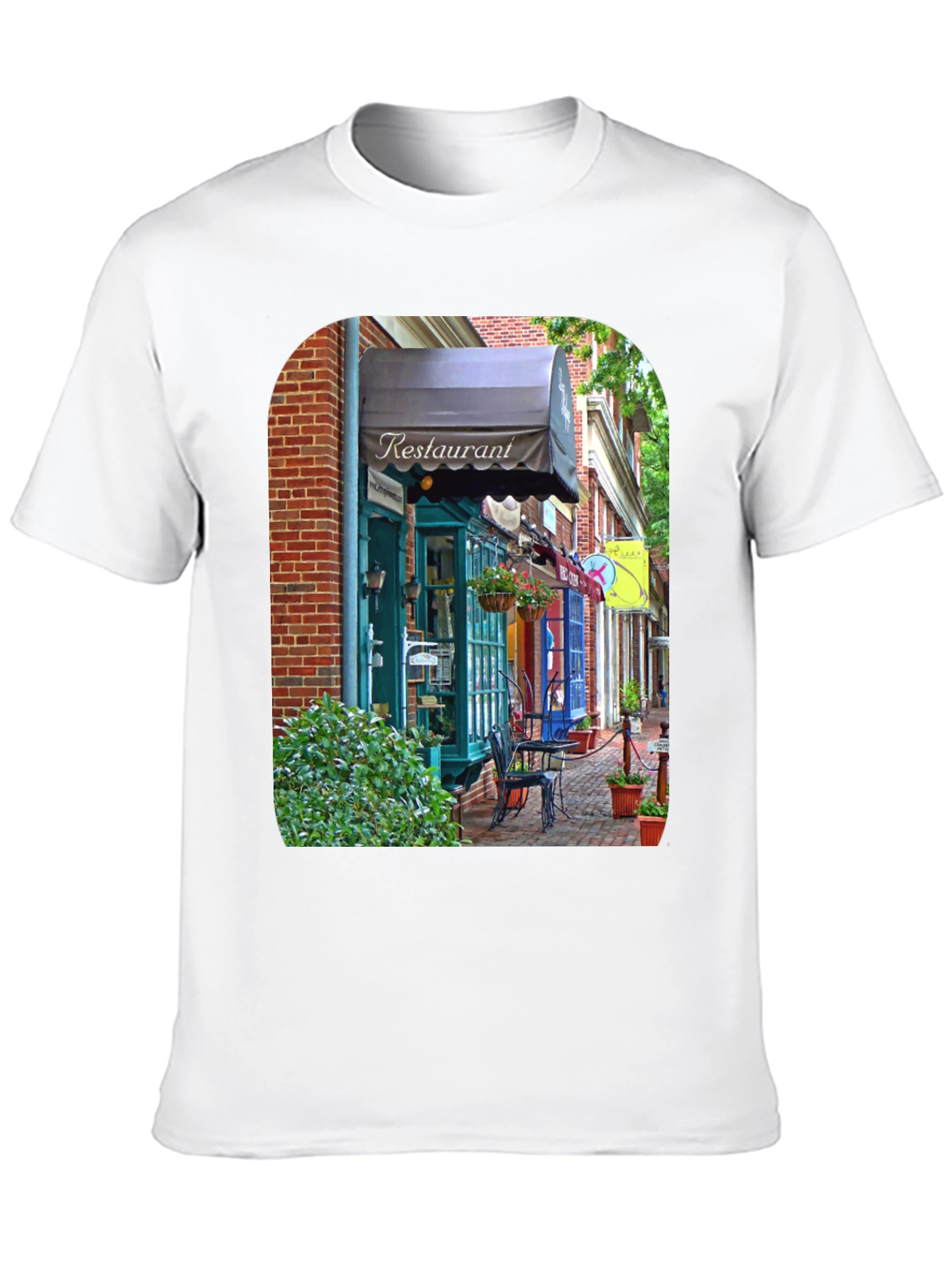 Restaurant Street Scene T-Shirt - Unique Design