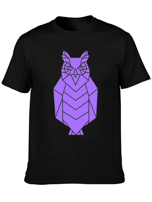 Geometric Owl Tee - Black Cotton Graphic T-Shirt