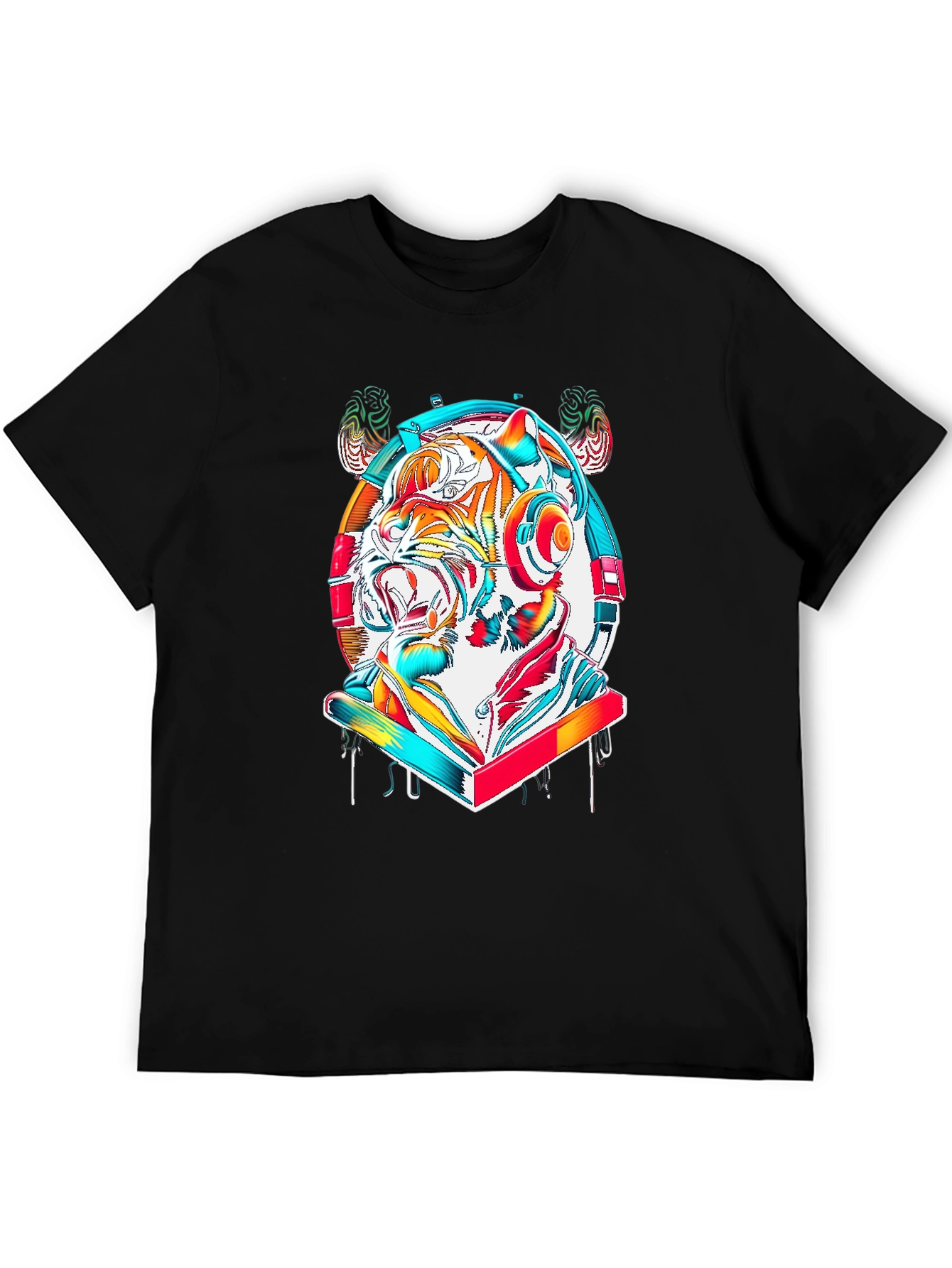 Vibrant Tiger DJ Graphic Tee - Stylish Cotton Blend