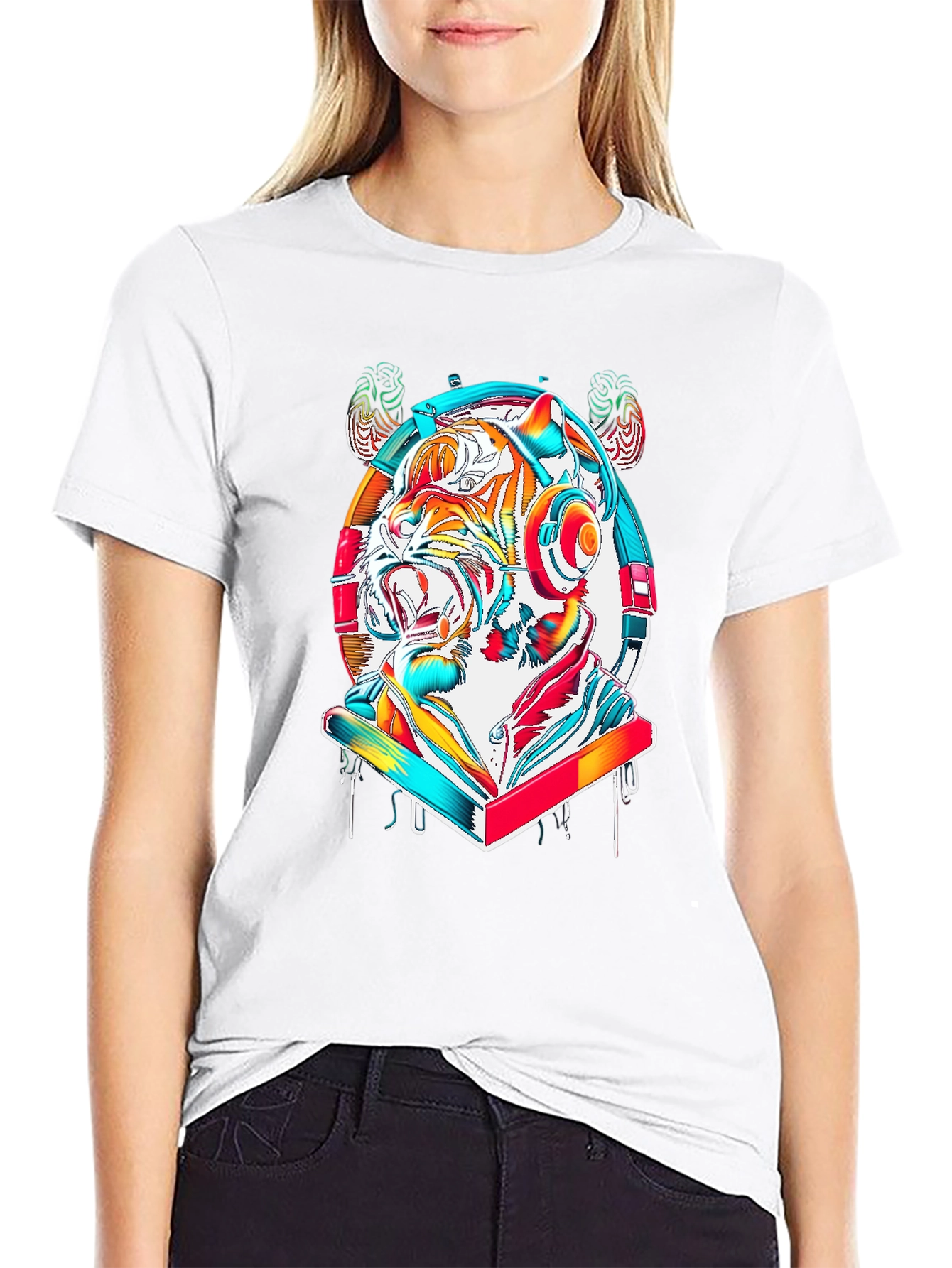 Vibrant Tiger DJ Graphic Tee - Stylish Cotton Blend