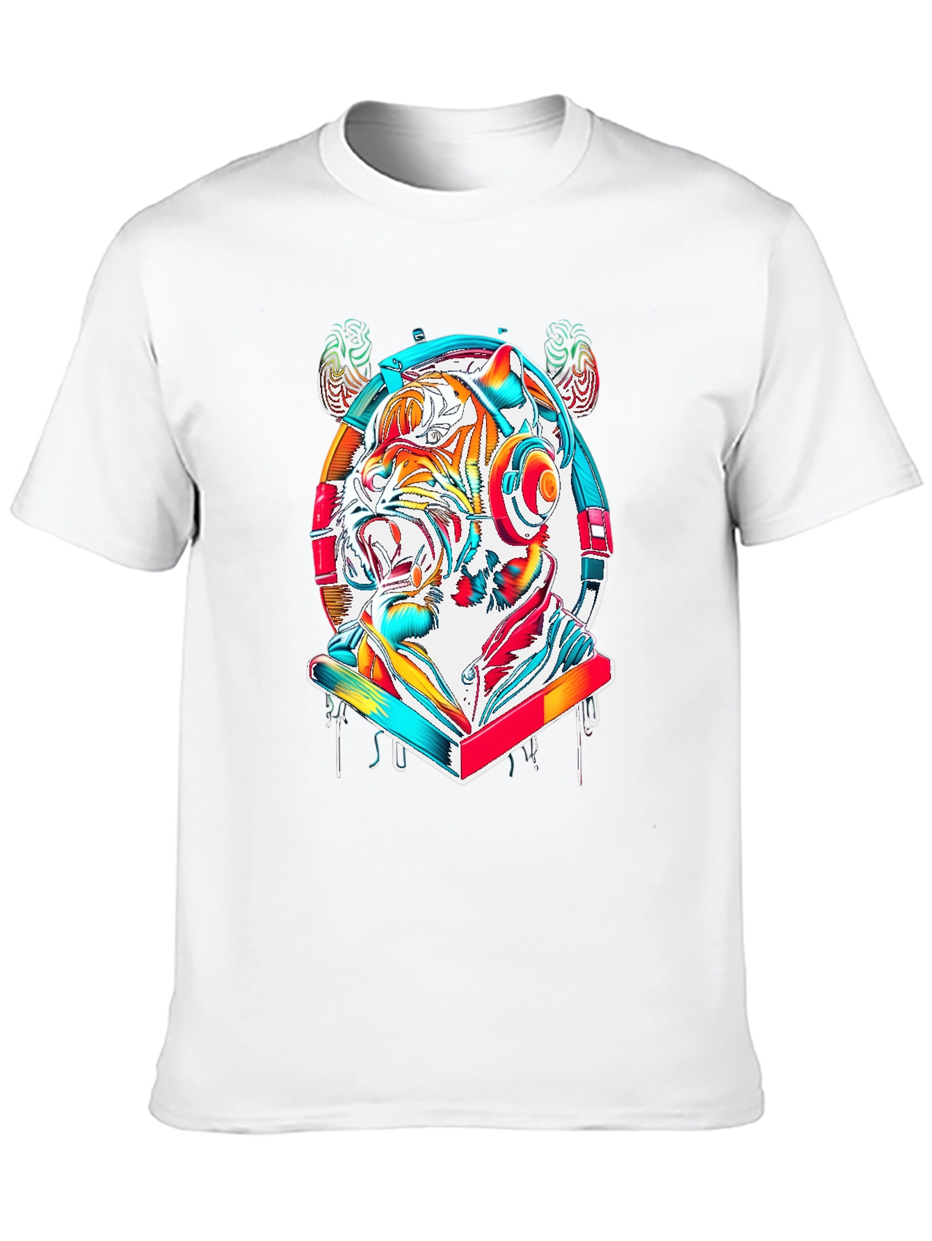 Vibrant Tiger DJ Graphic Tee - Stylish Cotton Blend