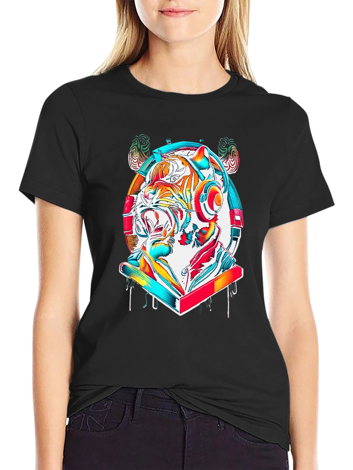 Vibrant Tiger DJ Graphic Tee - Stylish Cotton Blend